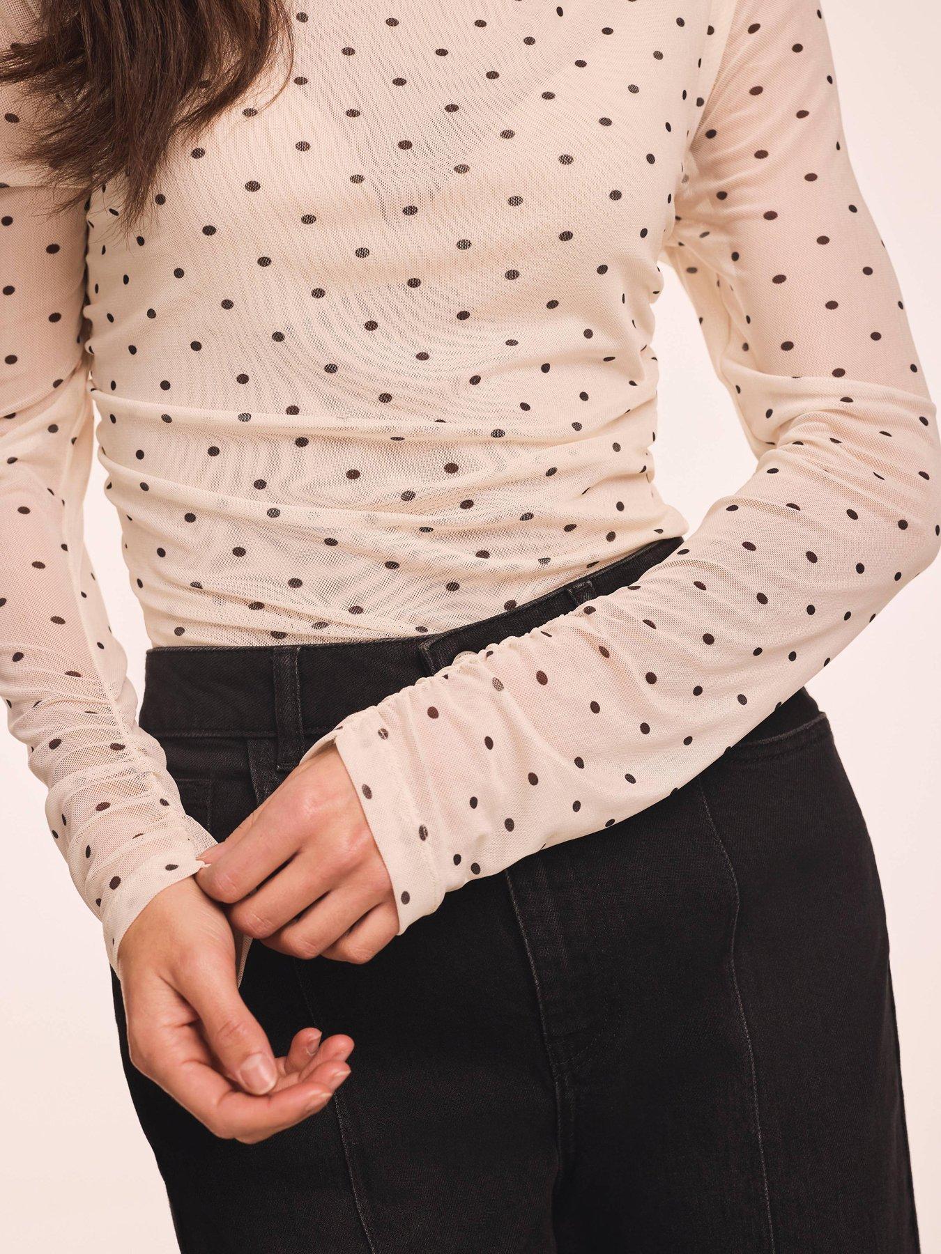 Image 4 of 6 of Mint Velvet Spot Print Mesh Top - Cream