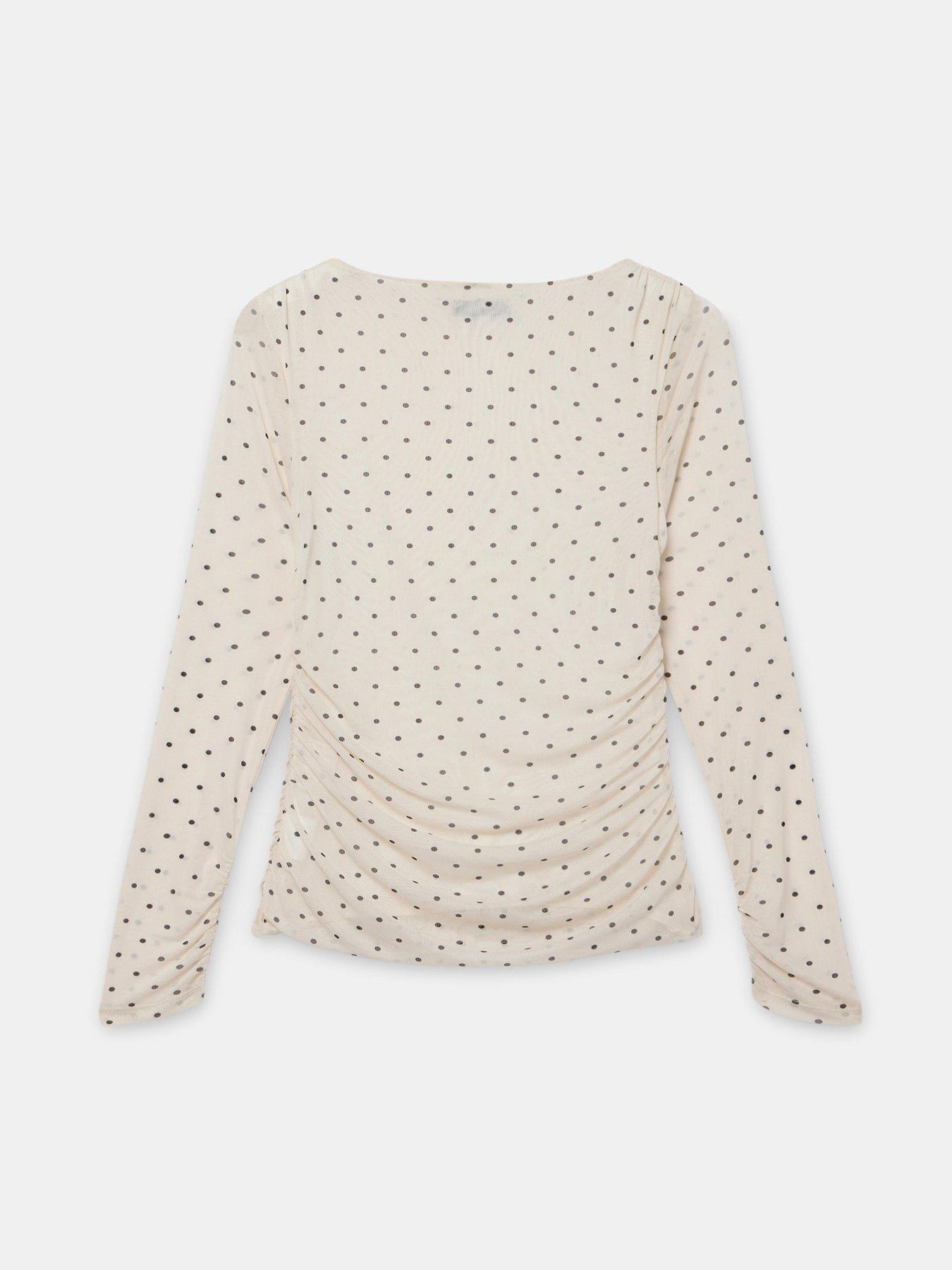 Image 6 of 6 of Mint Velvet Spot Print Mesh Top - Cream
