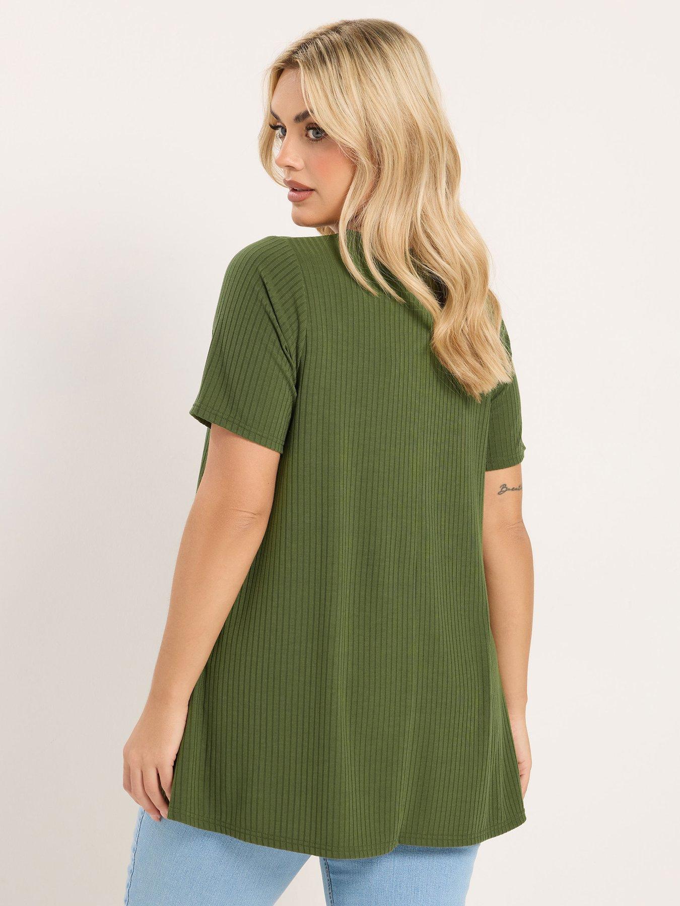 Image 5 of 6 of Yours Curve Button Front Swing T-Shirt - Green
