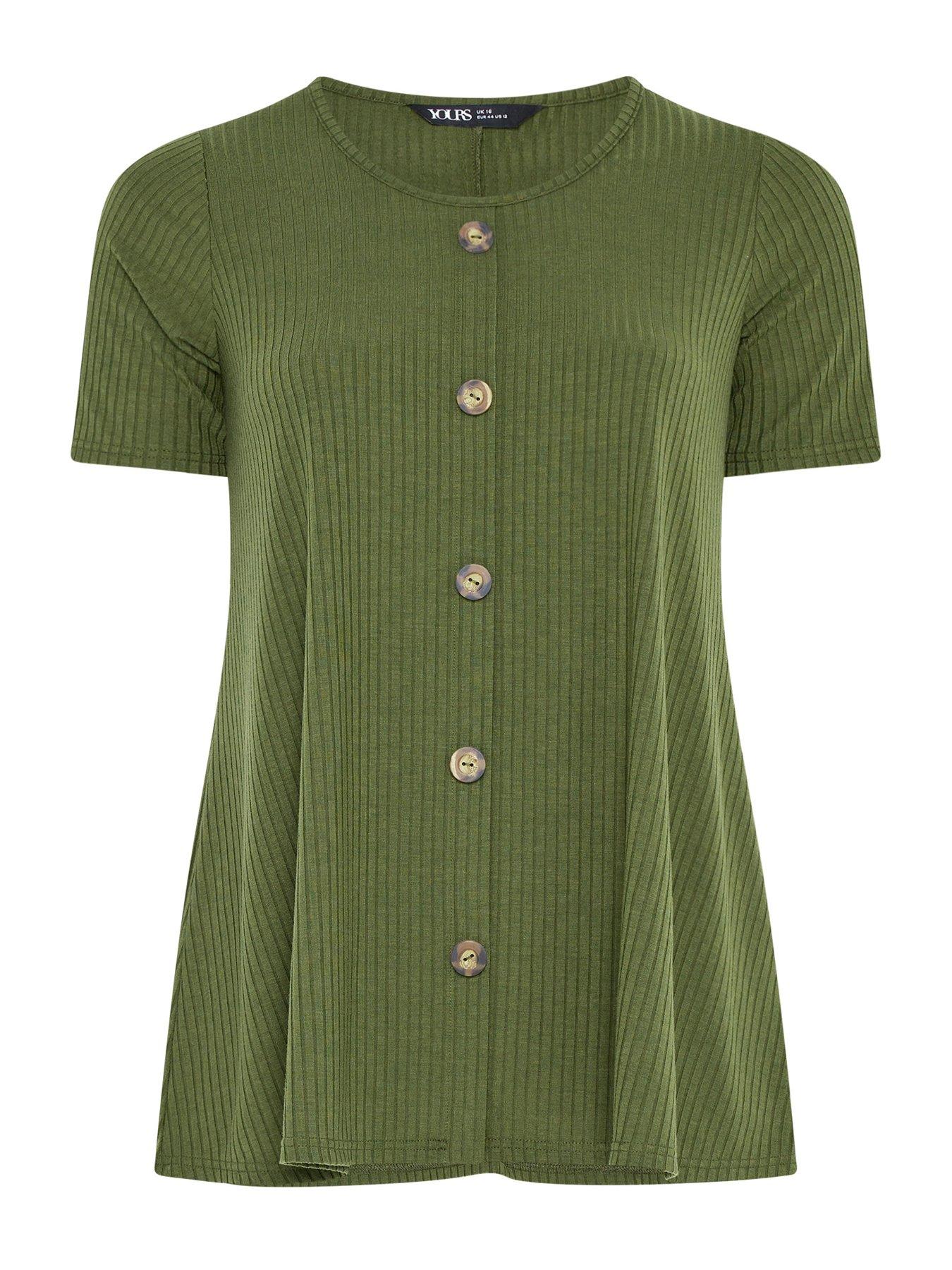 Image 6 of 6 of Yours Curve Button Front Swing T-Shirt - Green