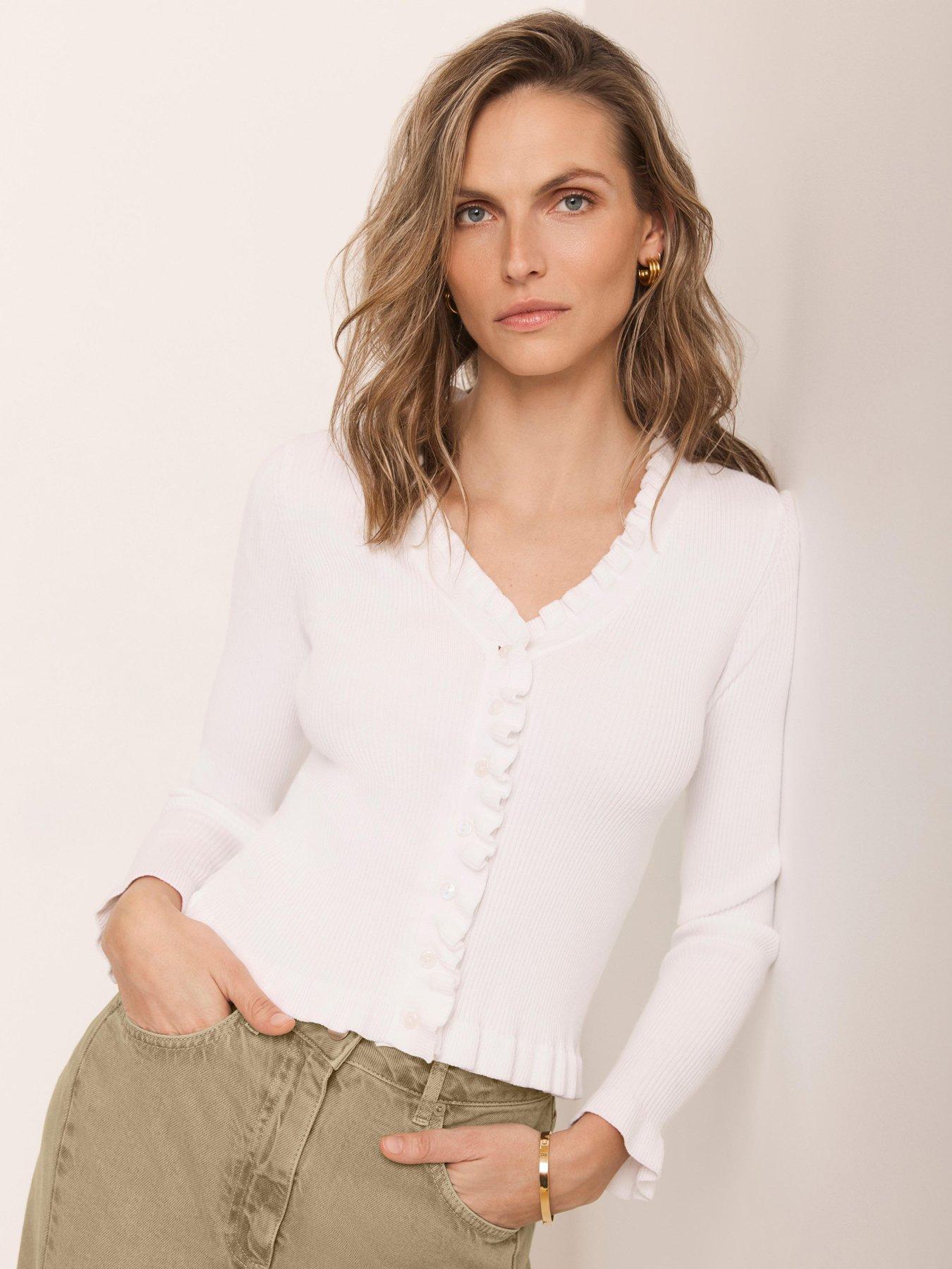 Mint Velvet Ivory Ruffle Detail Cardigan - White