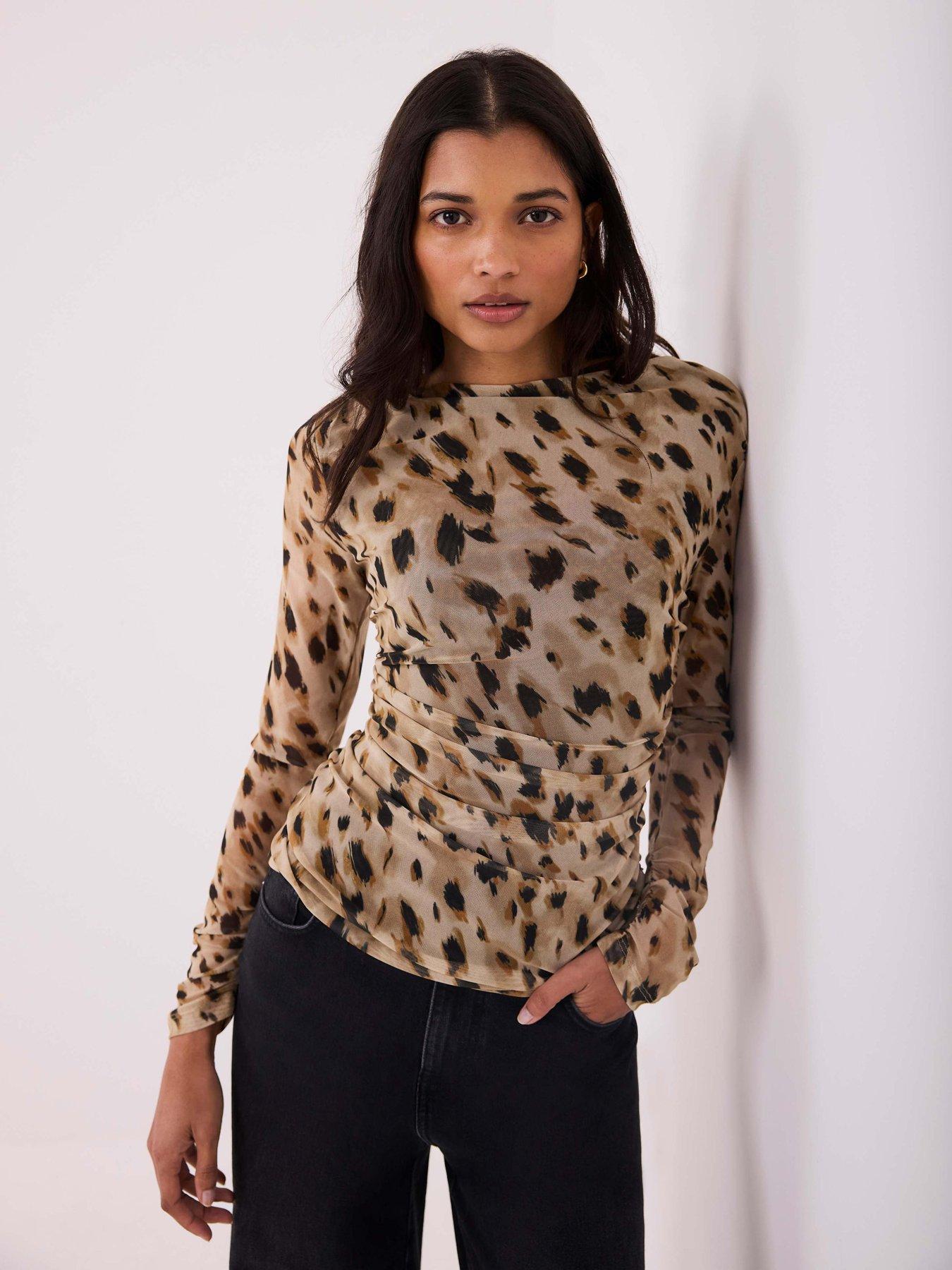 Mint Velvet Animal Print Mesh Top - Gold