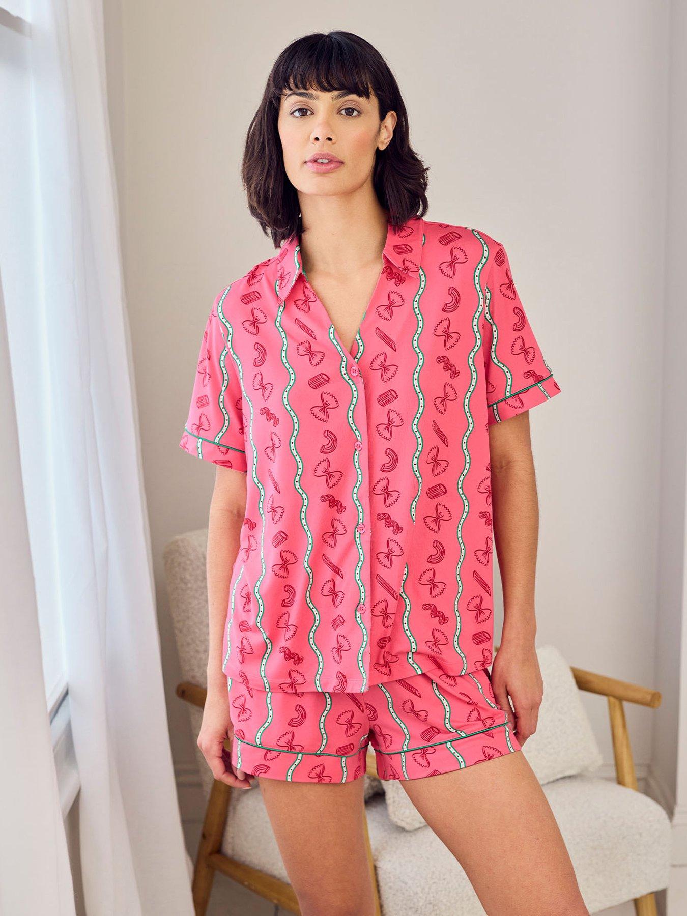 CHELSEA PEERS Pasta Stripe Print Short Pyjama Set - Pink