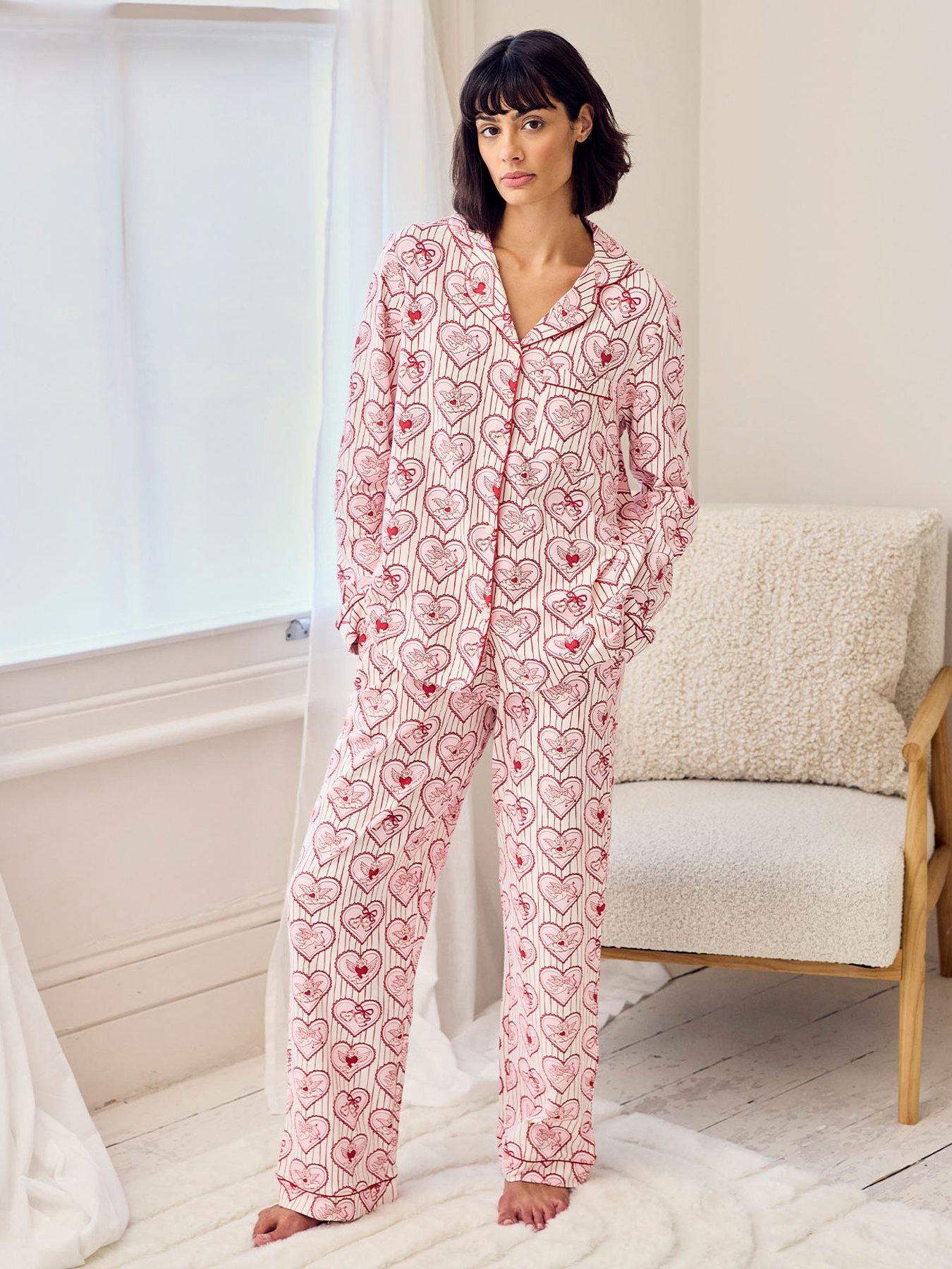 CHELSEA PEERS Chelsea Peers Cotton Cupid Heart Print Long Pyjama Set - Pink