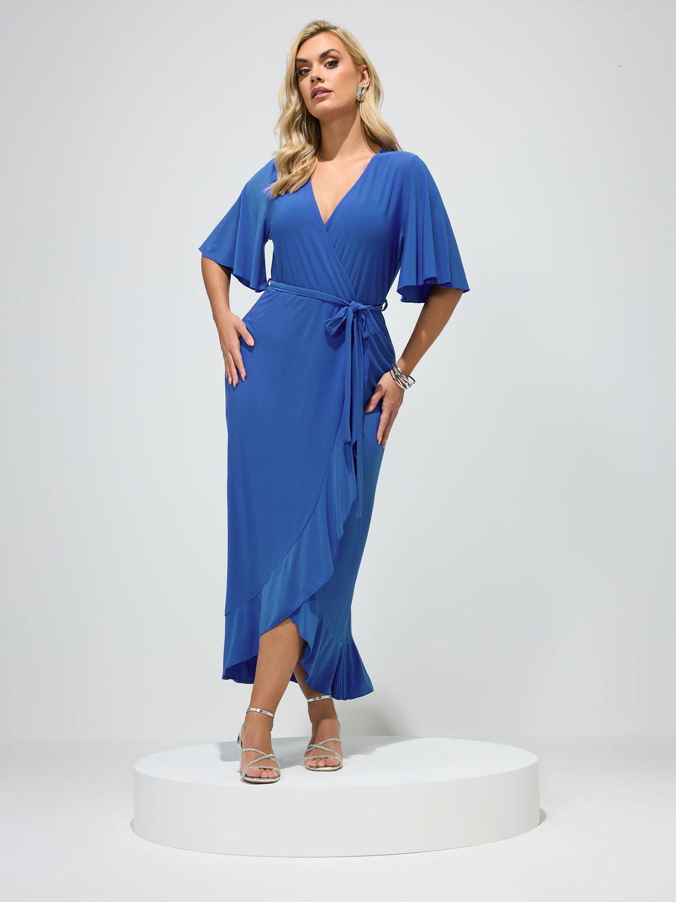 Yours Curve Ruffle Hem Wrap Dress - Blue