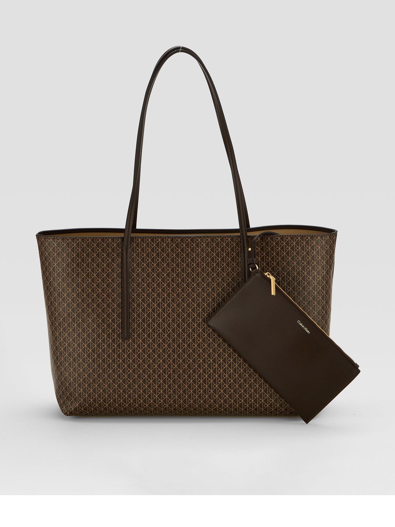 Calvin Klein Emblem Logo Tote Bag With Pouch - Brown