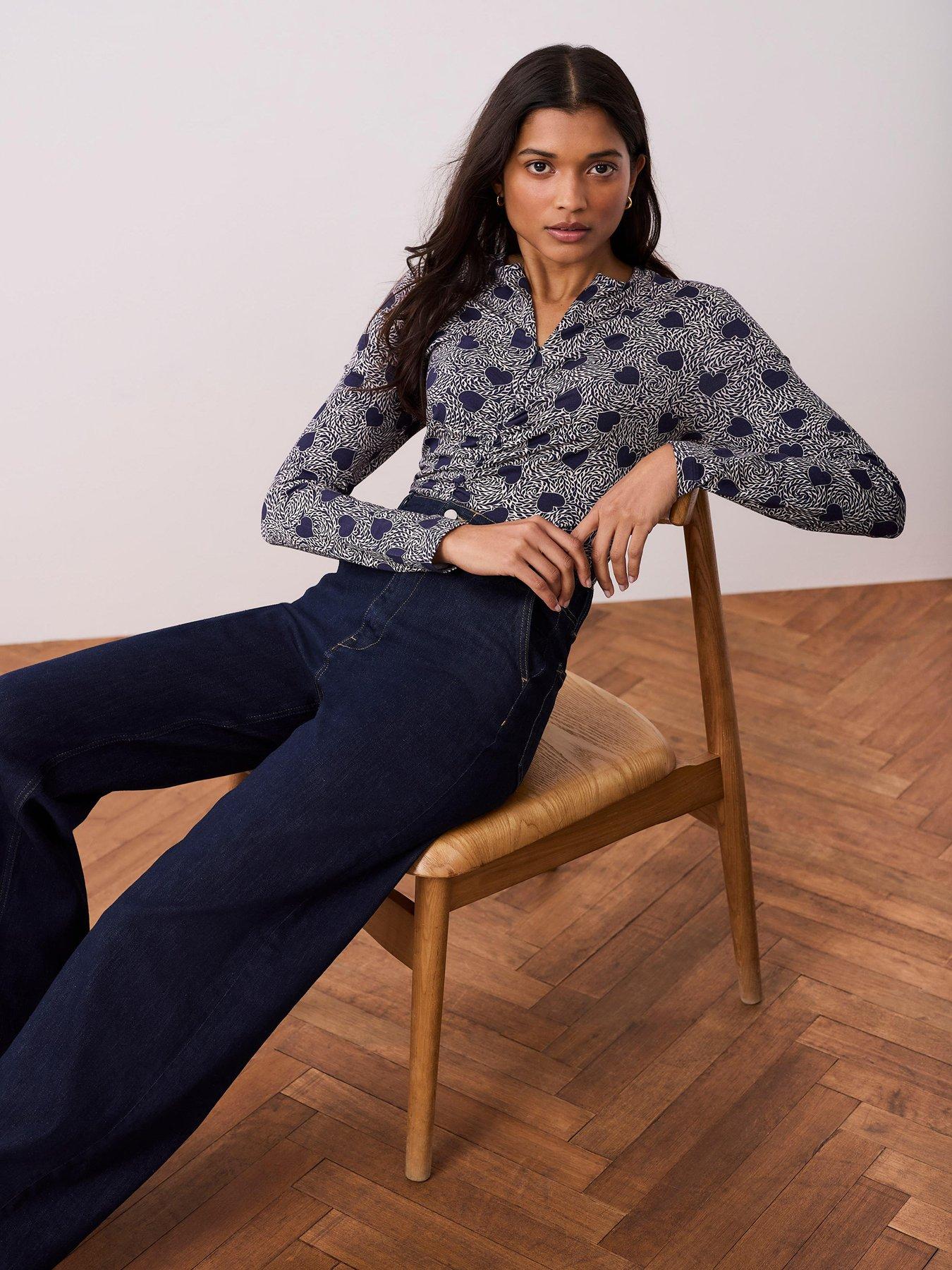 Mint Velvet Heart Print Zip Top - Navy