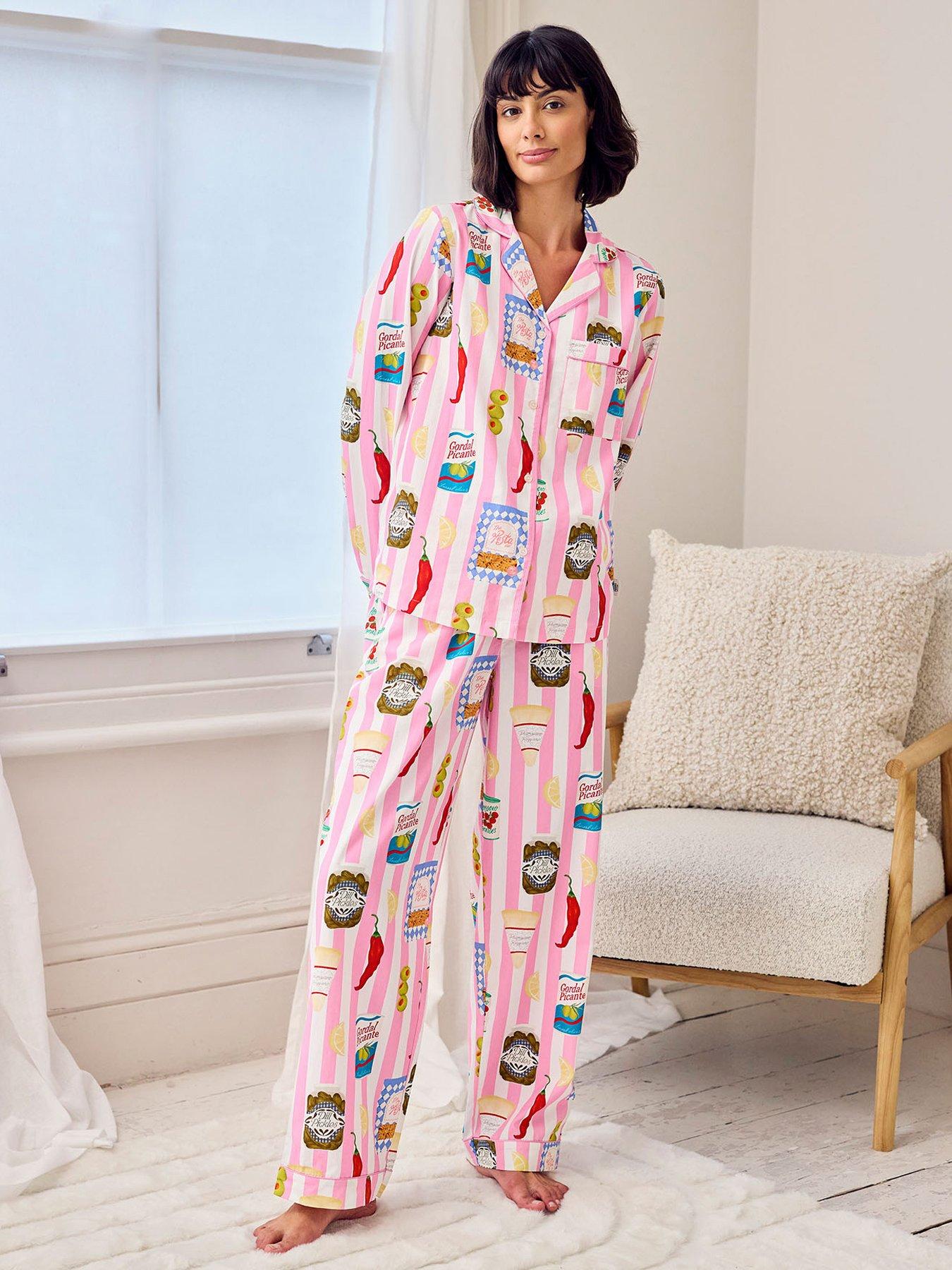 CHELSEA PEERS Cotton Deli Stripe Print Long Pyjama Set - Pink