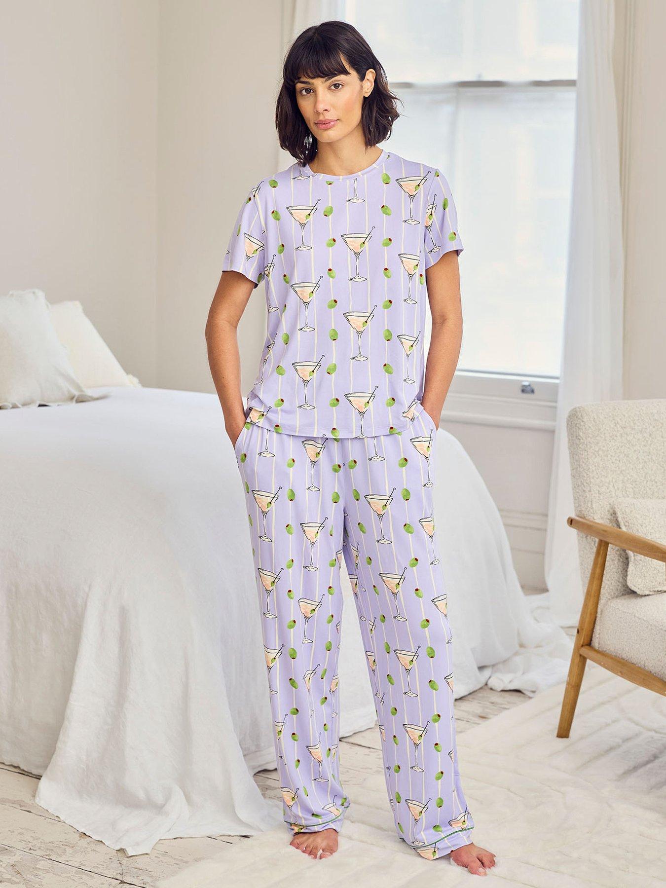 CHELSEA PEERS Martini  &  Olive Print Long Pyjama Set - Light Purple