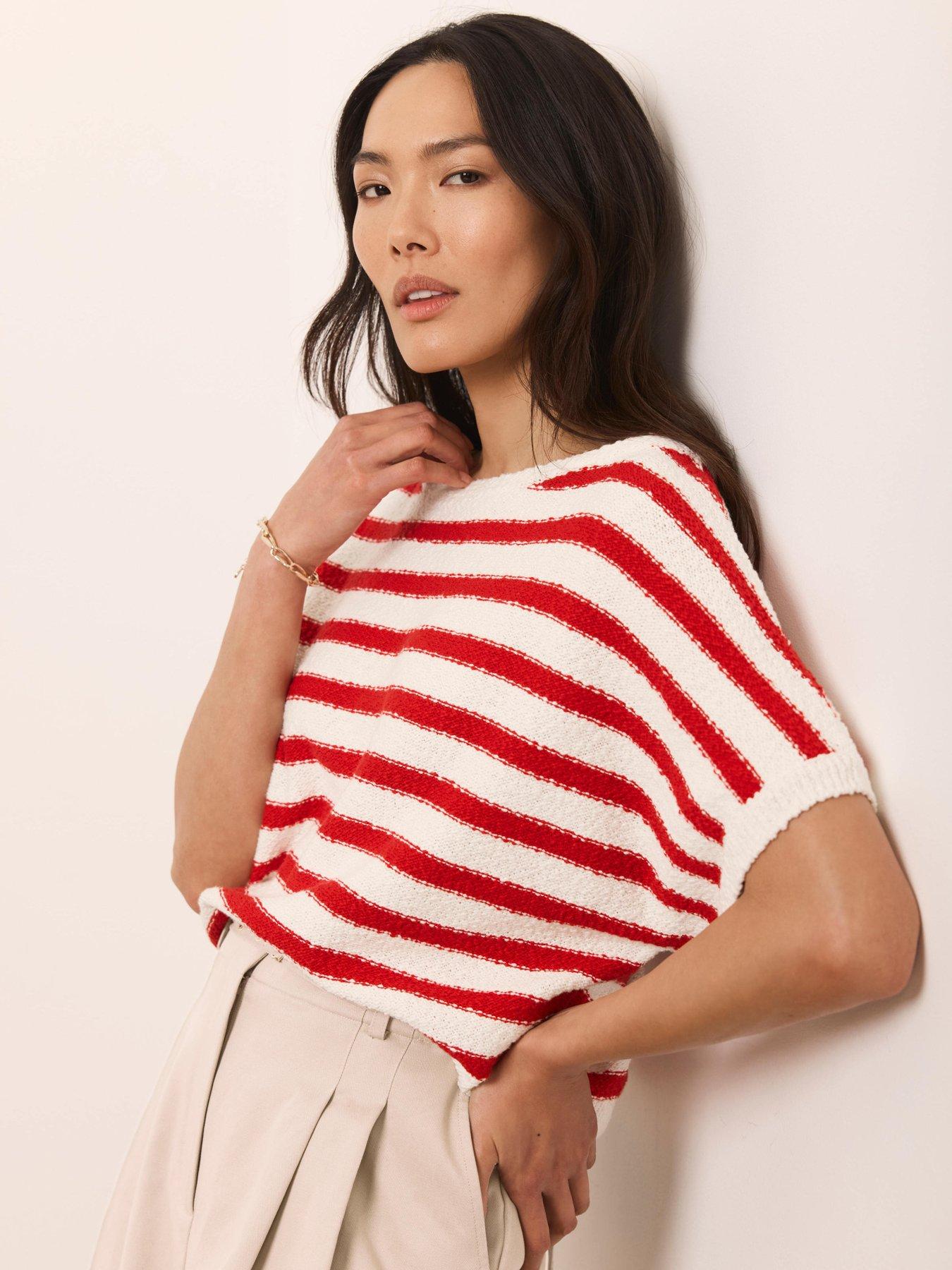 Mint Velvet Stripe Knit Textured Top - Red