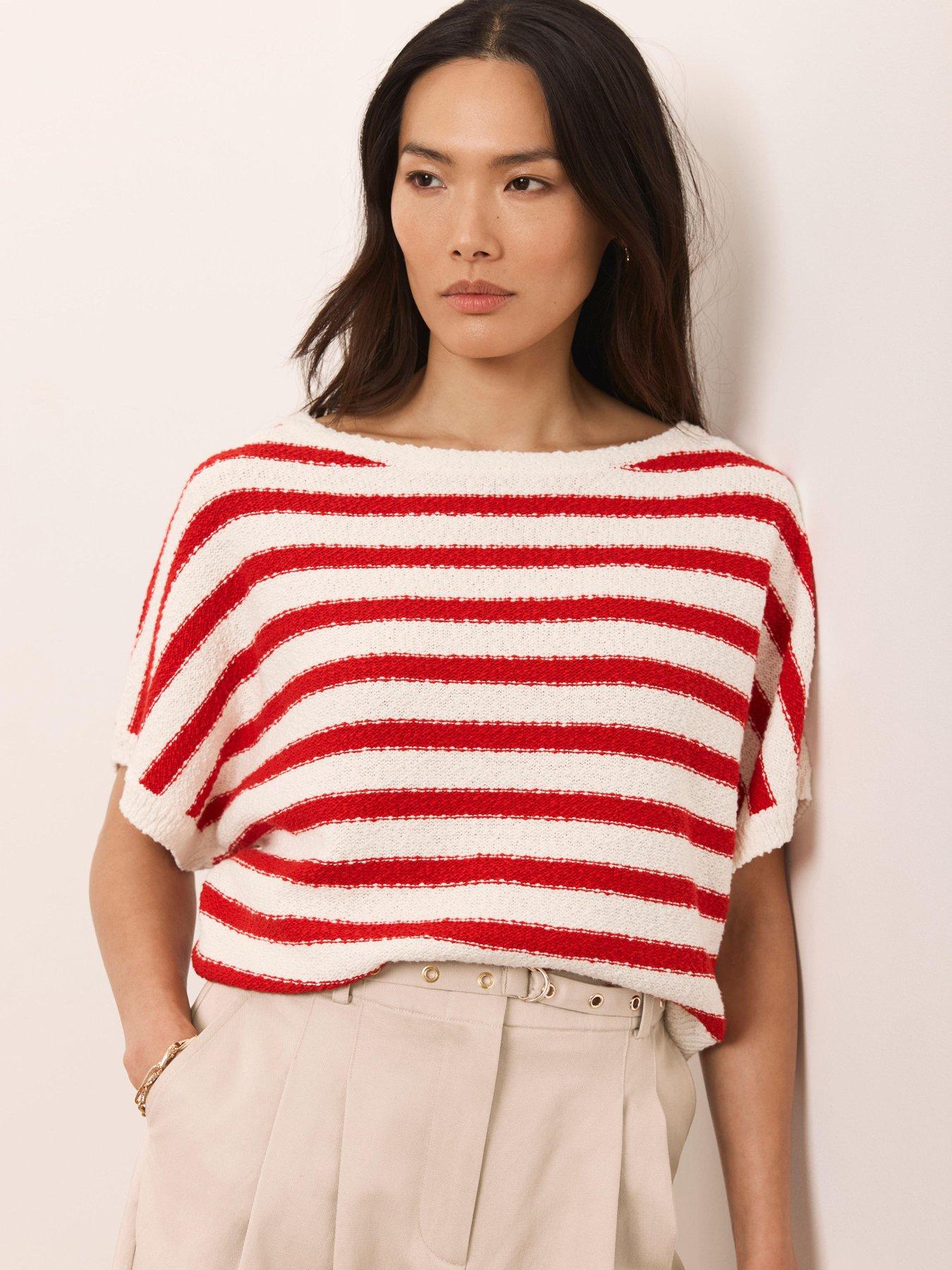 Mint Velvet Stripe Knit Textured Top - Red | Very