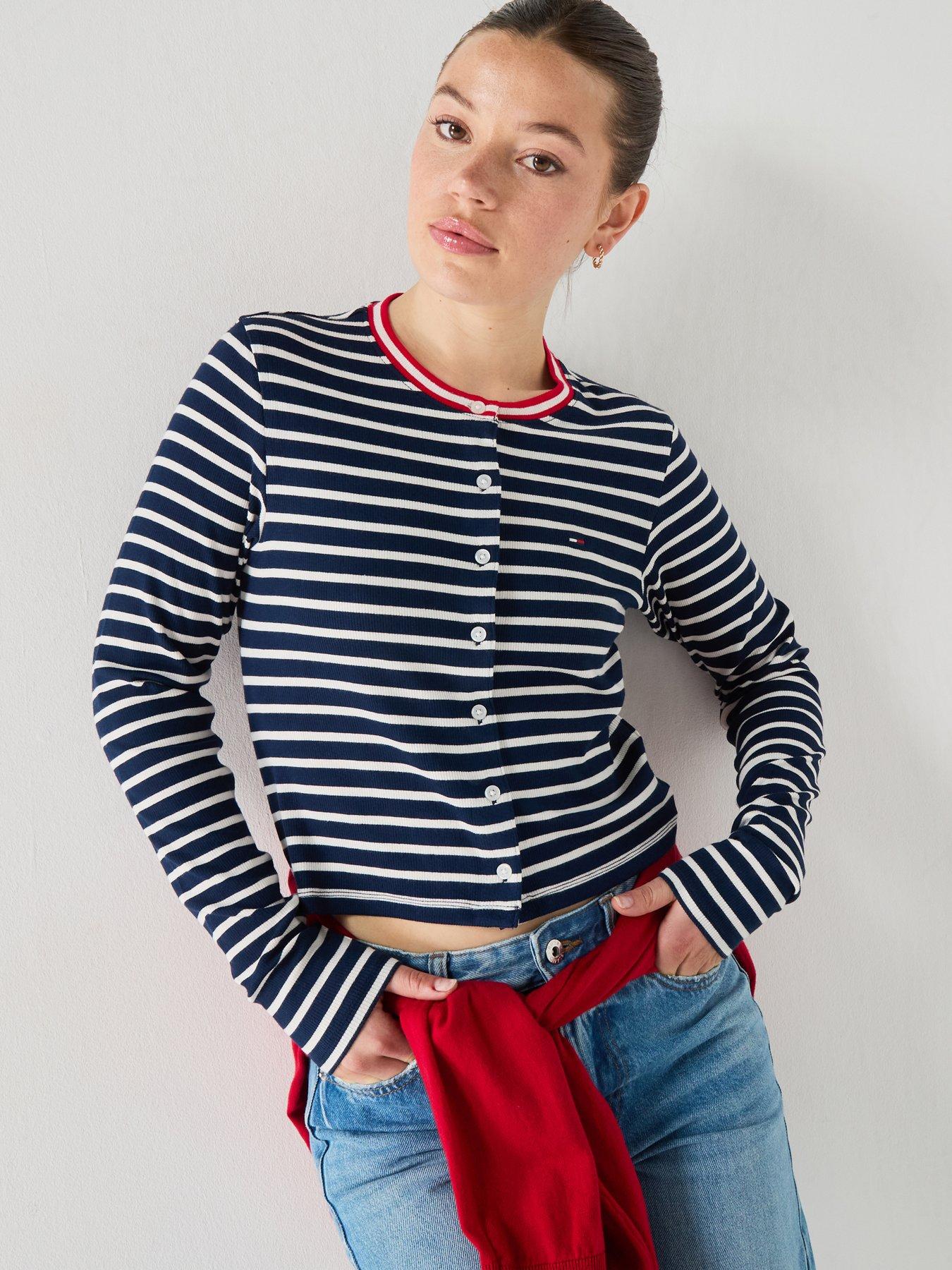 Tommy Jeans Tjw Slim Jersey Long Sleeve Cardigan, Blue, Size L, Women