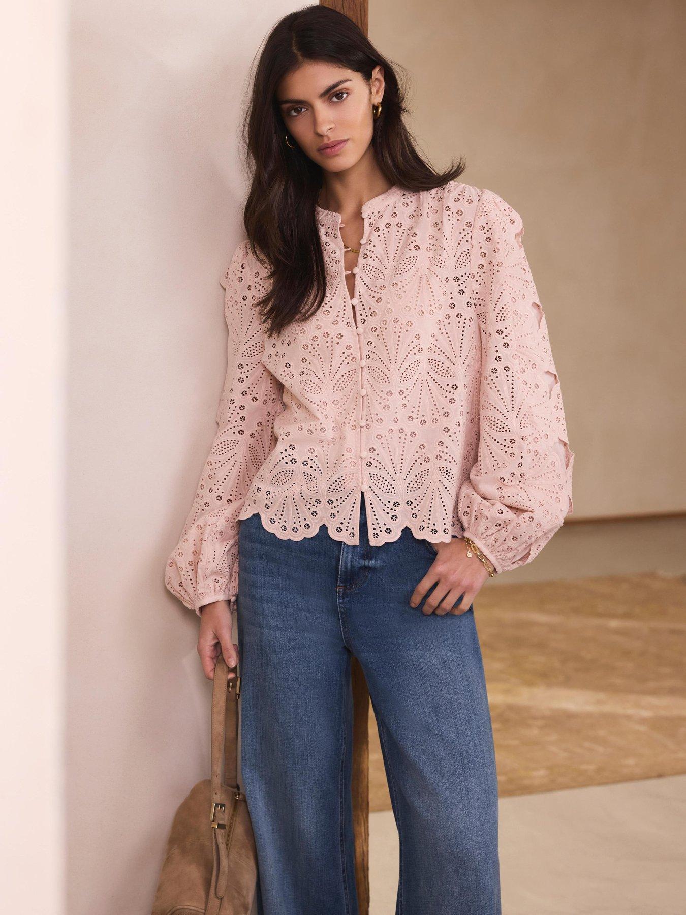 Mint Velvet Shell Broderie Blouse - Pink