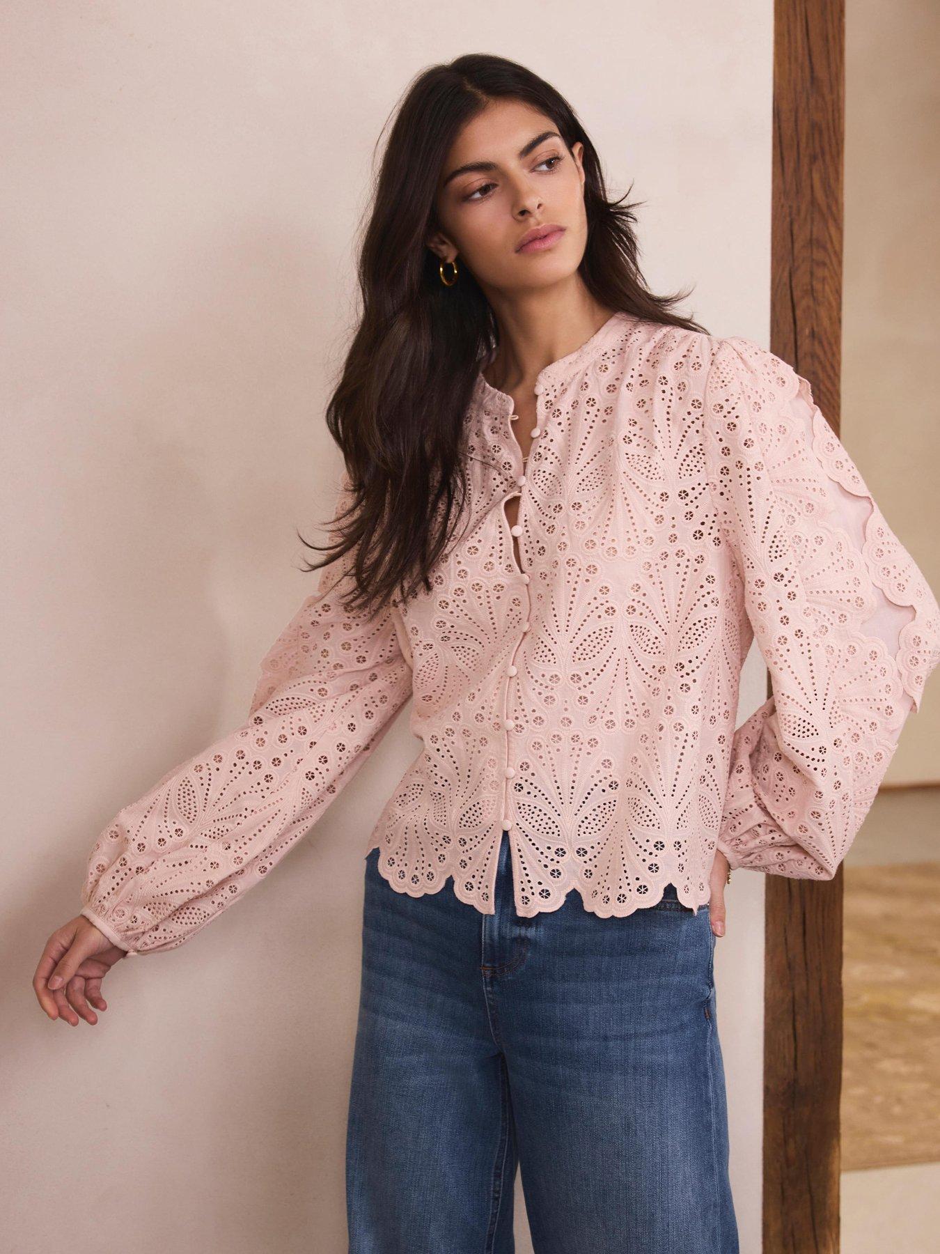 Mint Velvet Shell Broderie Blouse - Pink | Very