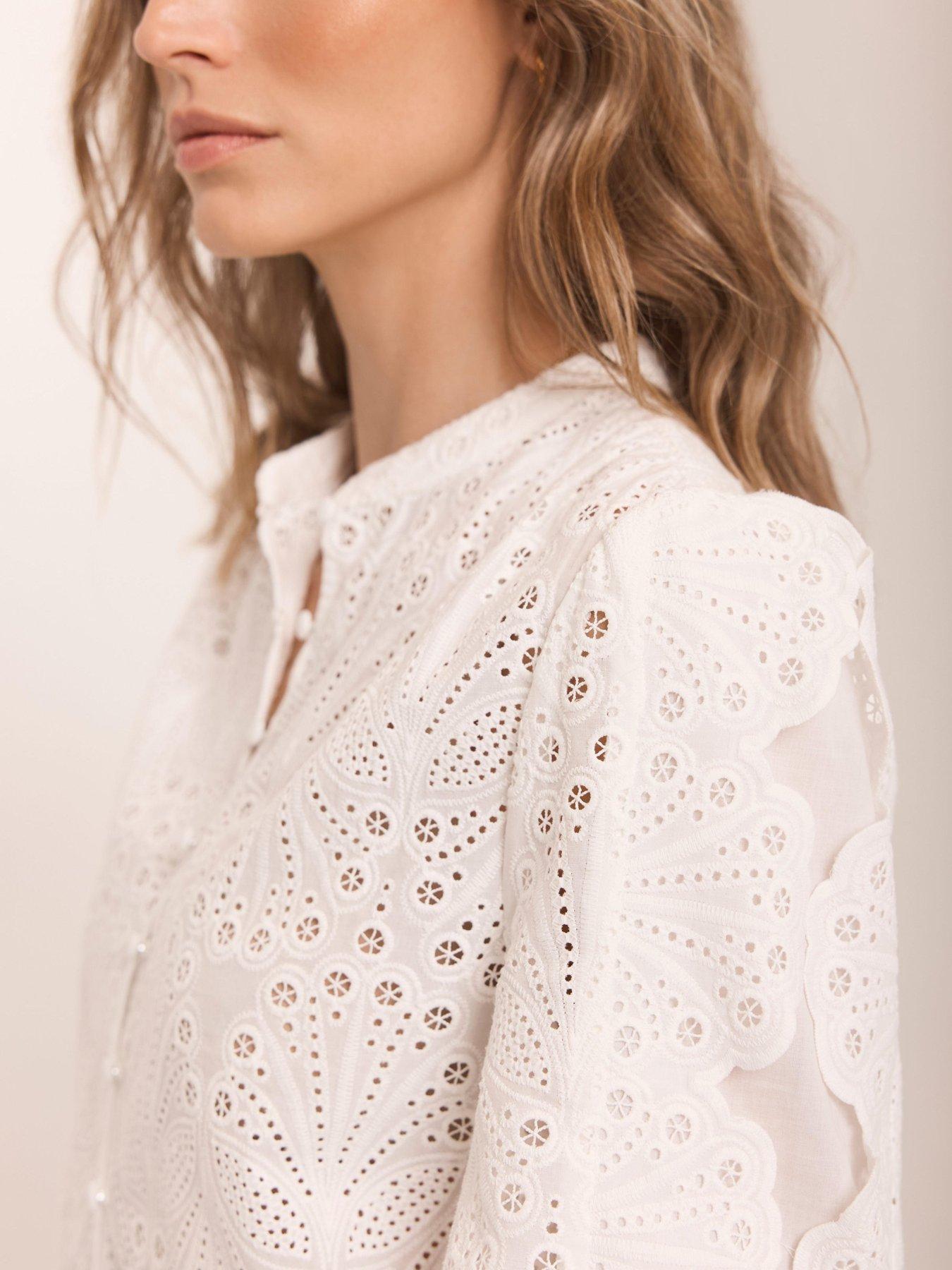 Image 4 of 6 of Mint Velvet Ivory Shell Broderie Blouse - White