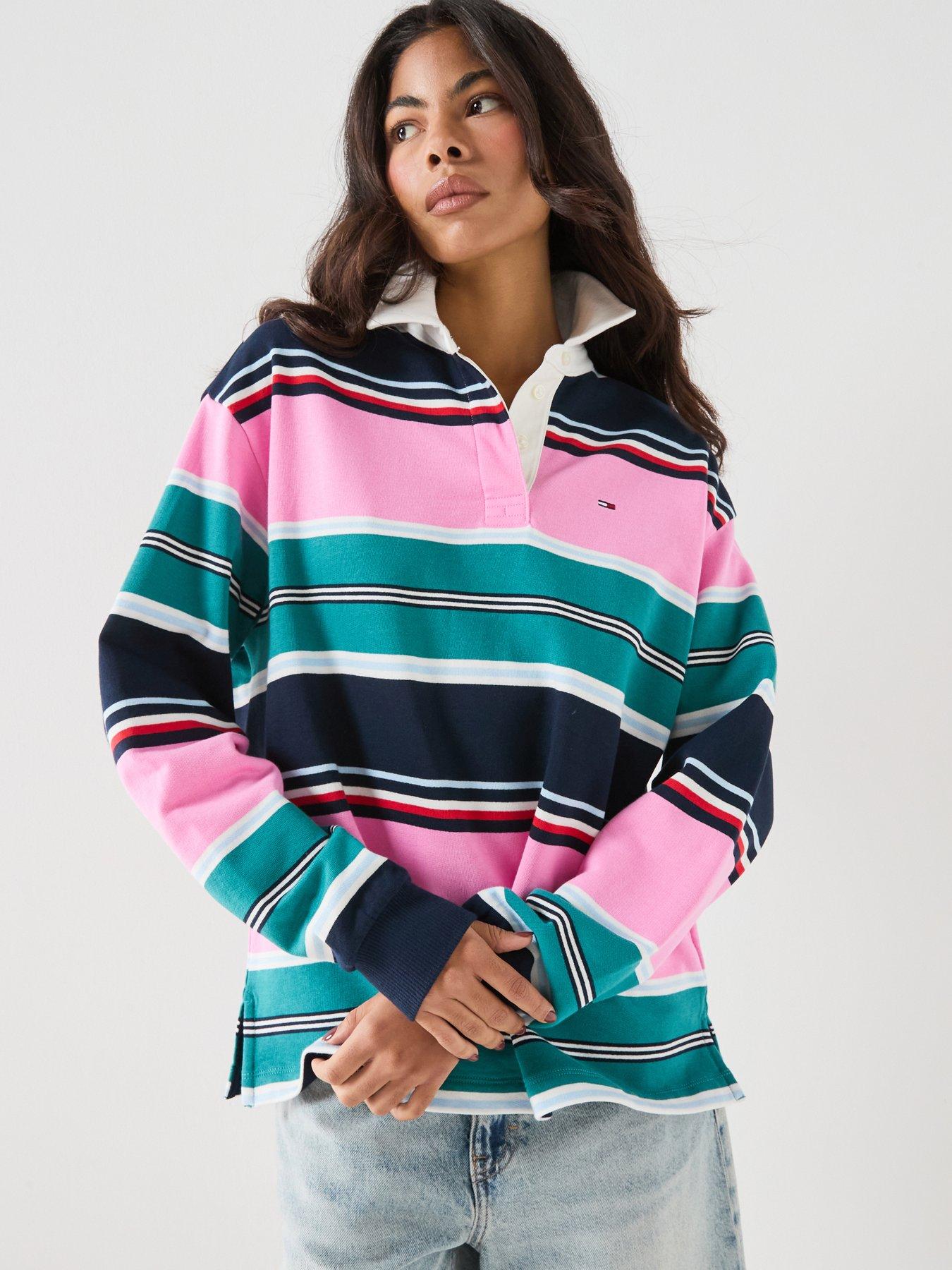 Tommy Jeans Tjw Multi Stripe Rugby Top, Pink, Size S, Women