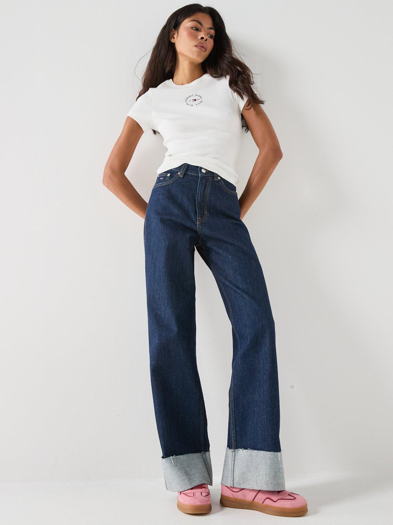 Image 3 of 5 of Tommy Jeans Tjw Slim Ess Logo2 Rib Tee Ext - Cream