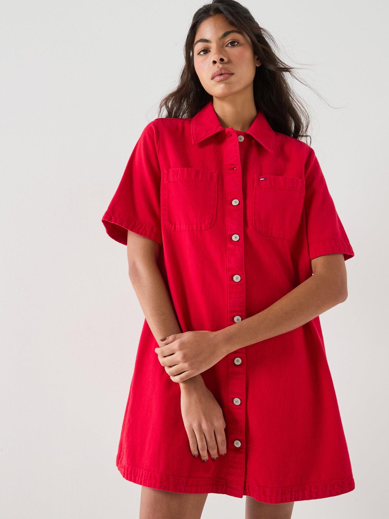 Tommy Jeans A-Line Shirt Style Mini Dress - Amaryllis Red