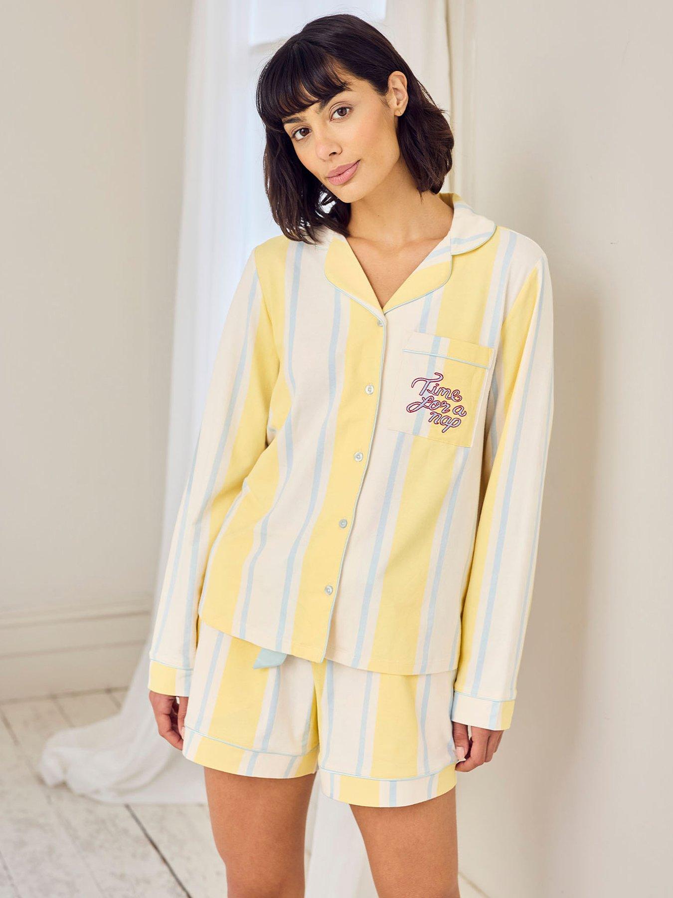CHELSEA PEERS Organic Cotton Embroidered Time For A Nap Short Pyjama Set - Yellow