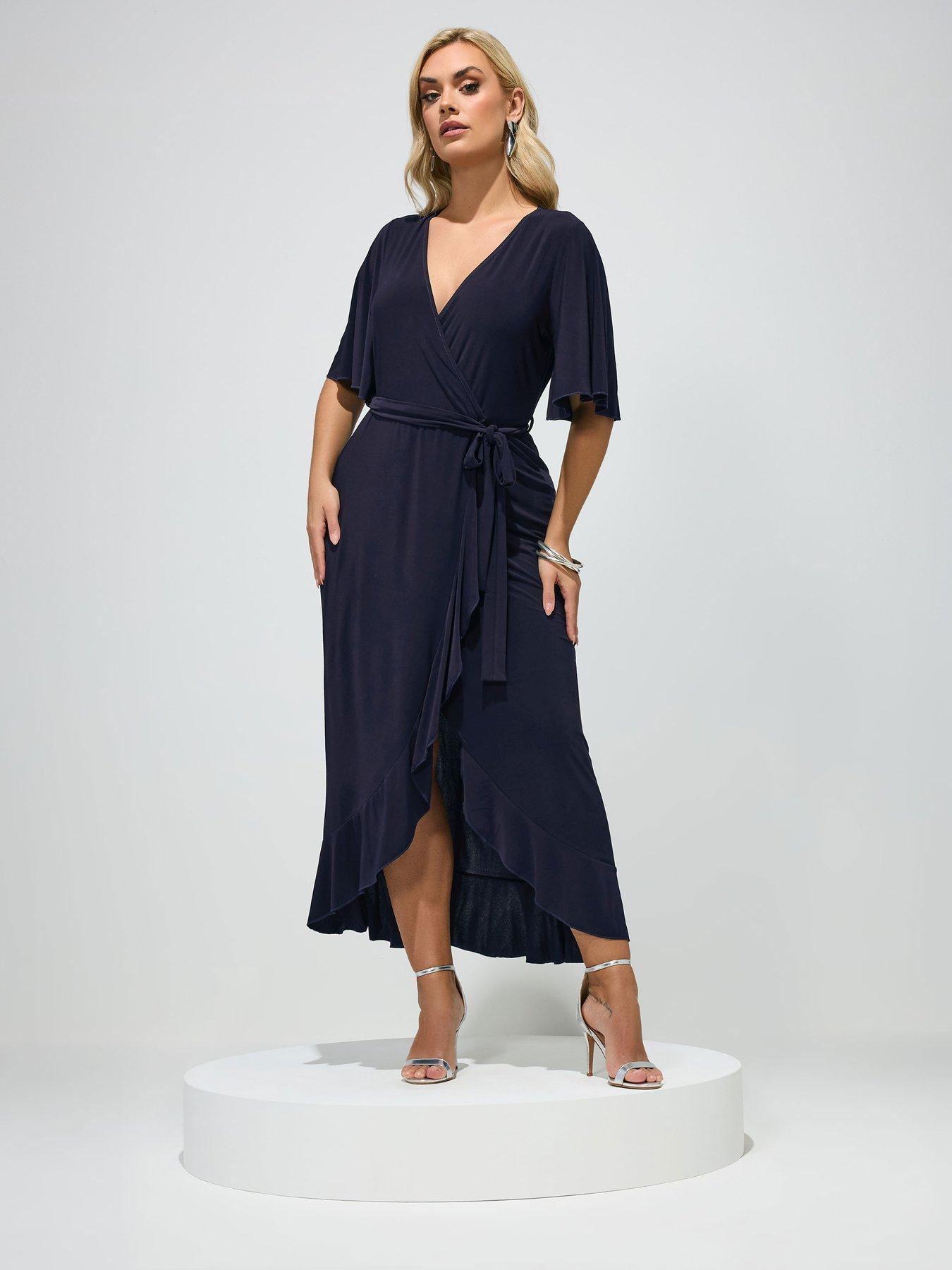 Yours Curve Ruffle Hem Wrap Dress - Blue