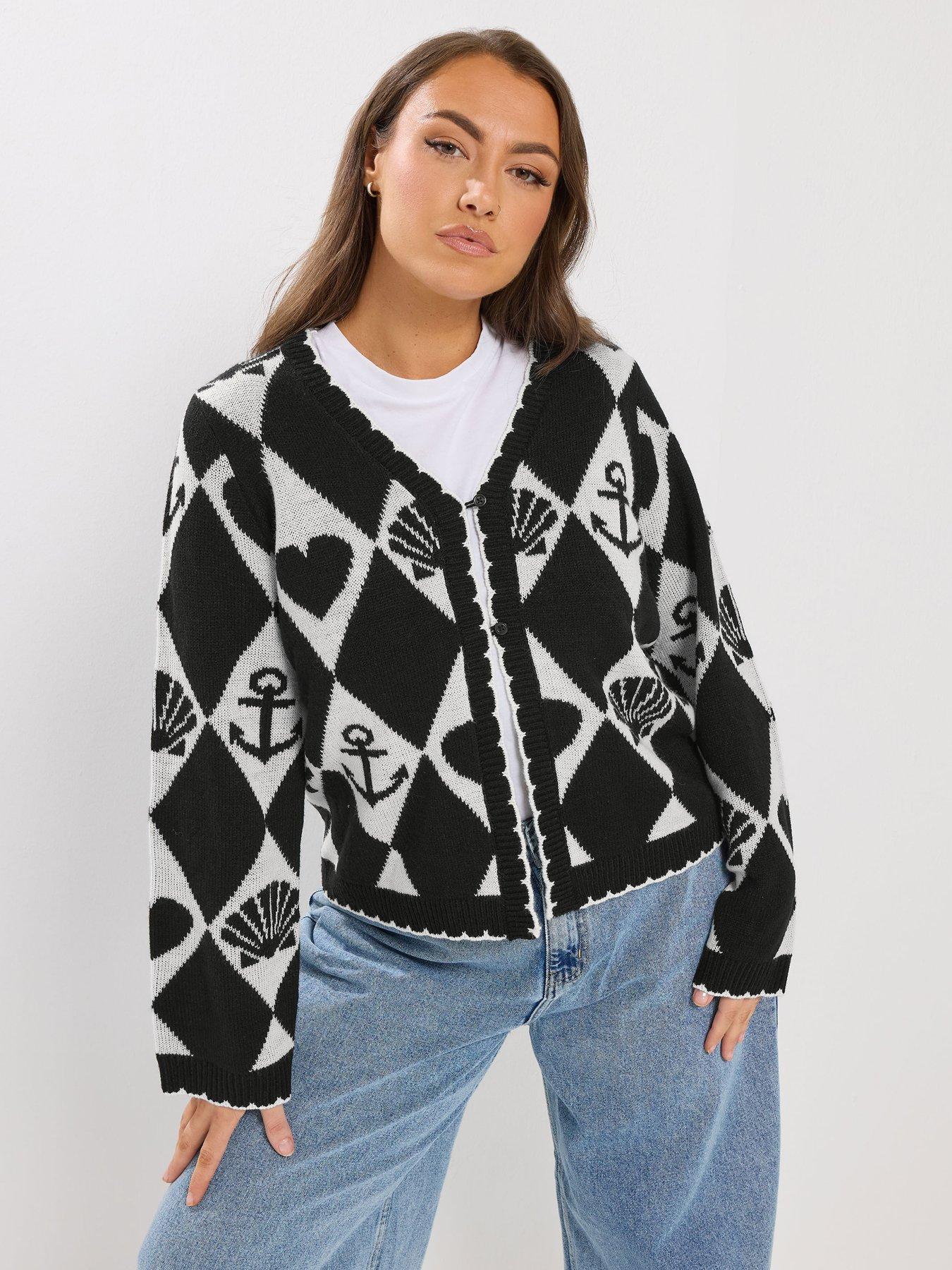 Image 1 of 5 of Yours Sailor Print Cardigan - Black