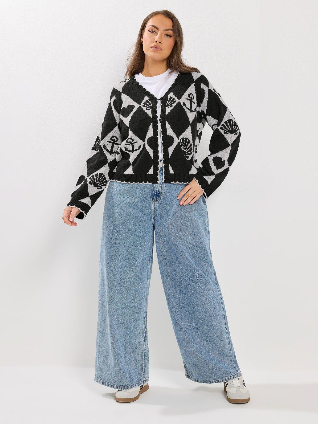 Image 3 of 5 of Yours Sailor Print Cardigan - Black