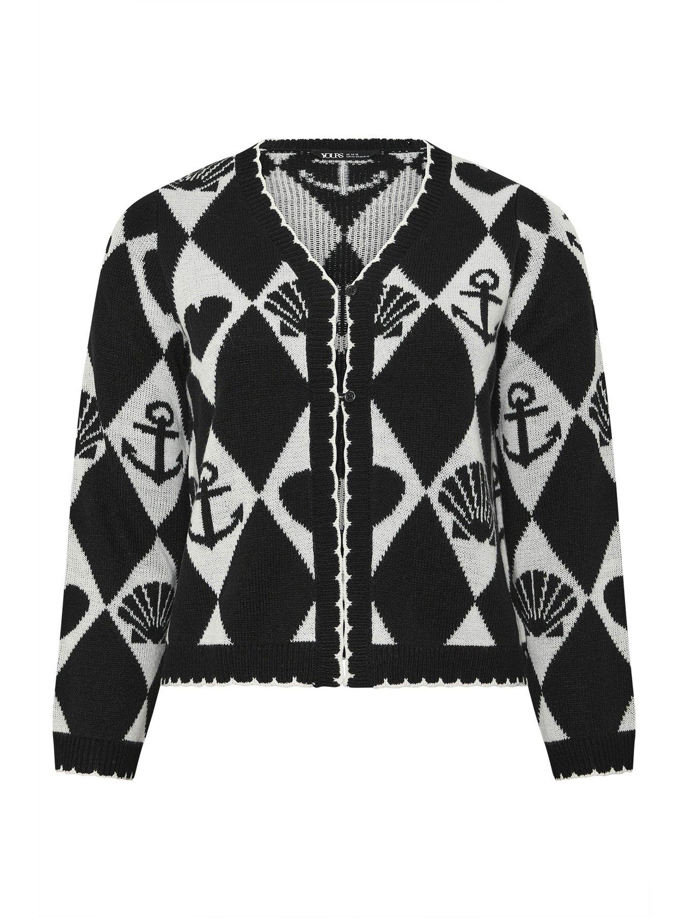 Image 5 of 5 of Yours Sailor Print Cardigan - Black