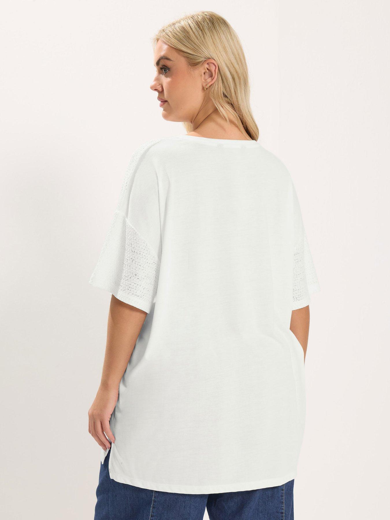 Image 2 of 5 of Yours Curve Boxy Mixed Fabric T-Shirt - White