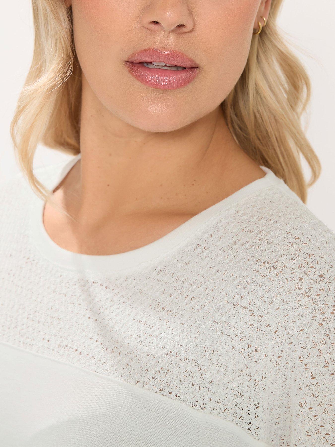 Image 4 of 5 of Yours Curve Boxy Mixed Fabric T-Shirt - White