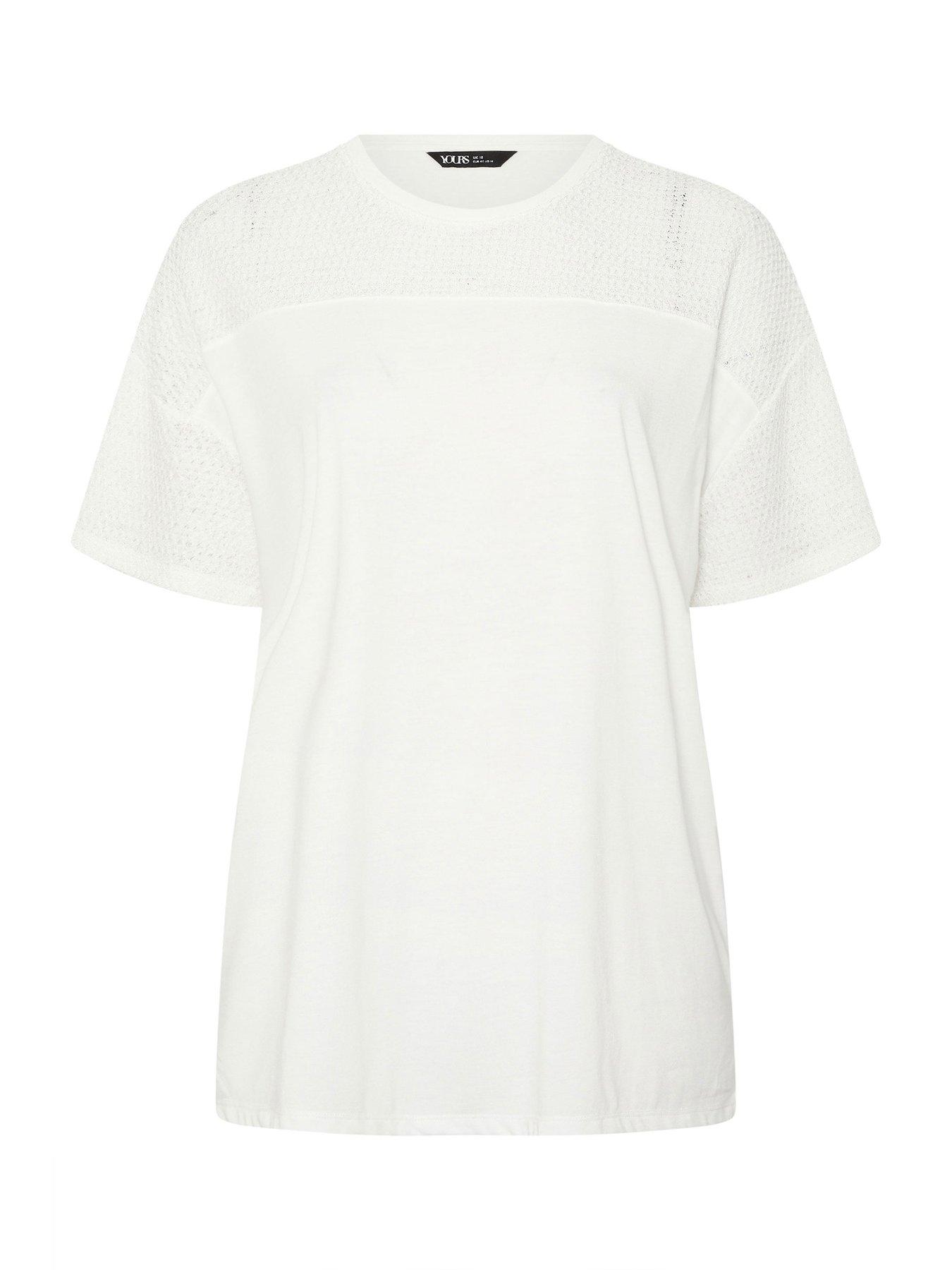 Image 5 of 5 of Yours Curve Boxy Mixed Fabric T-Shirt - White