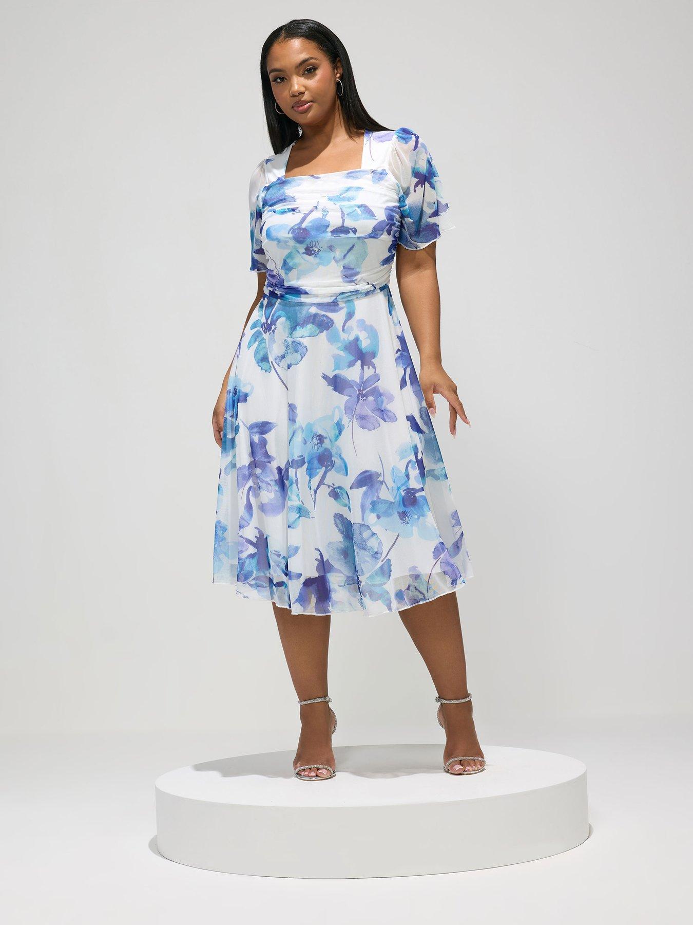 Yours Curve Mesh Square Neck Dress - White