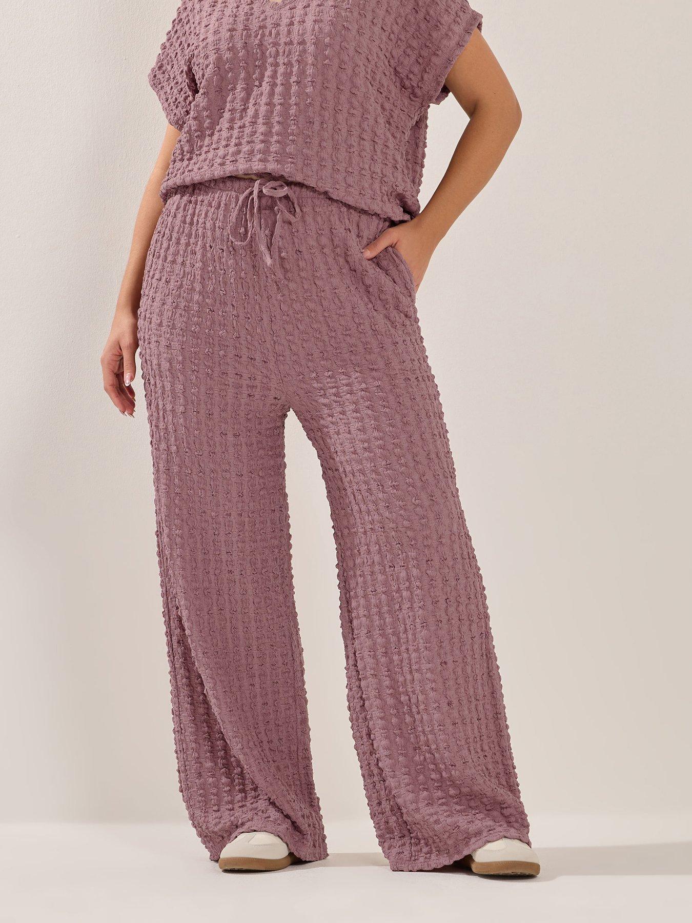 Image 1 of 5 of Yours Curve Bubble Wide Leg Trouser - Pink
