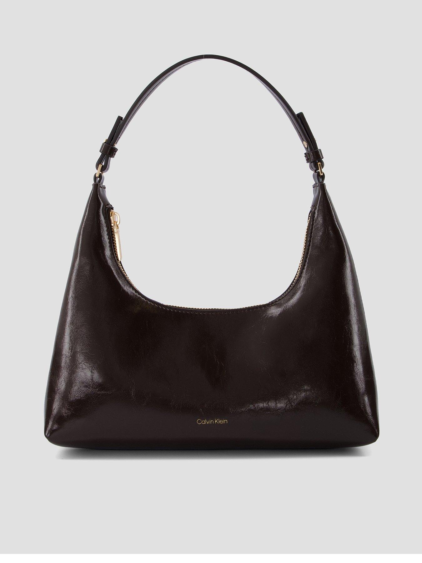 Image 1 of 4 of Calvin Klein Foil Logo Glossy Convertible Shoulder Bag - Brown