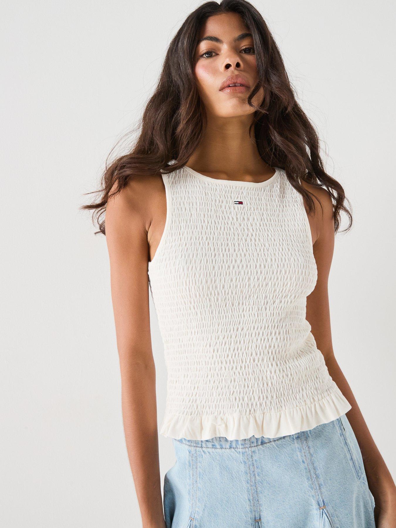 Image 1 of 6 of Tommy Jeans Slim Smock Tank Top - White