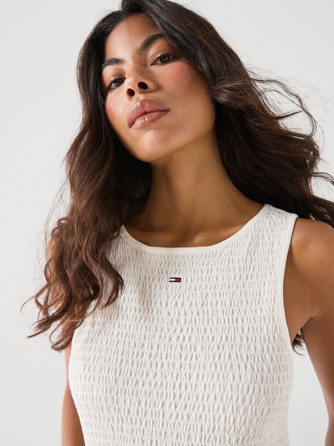 Image 4 of 6 of Tommy Jeans Slim Smock Tank Top - White