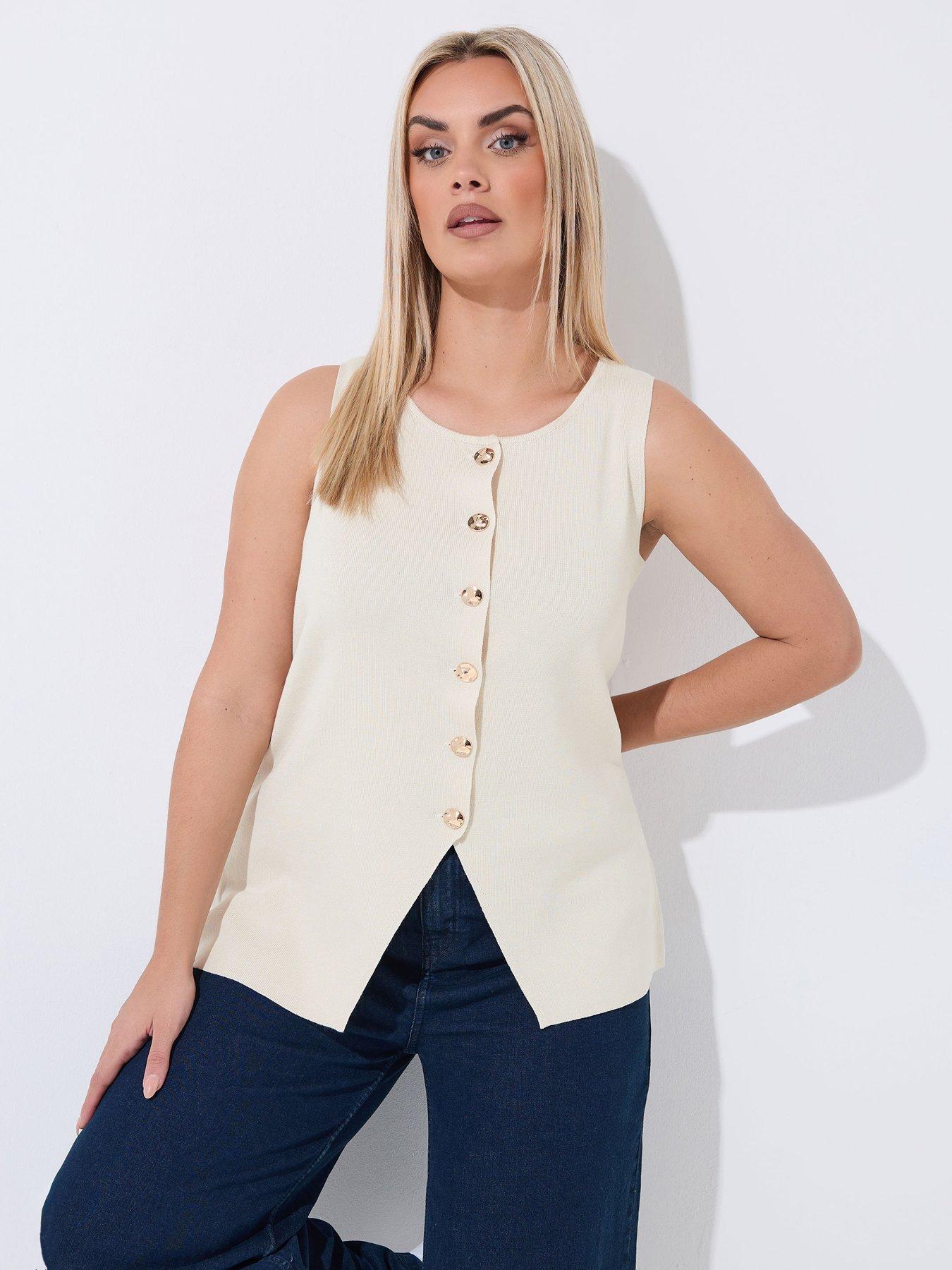 Image 1 of 5 of Yours Curve Knit Waistcoat - Cream