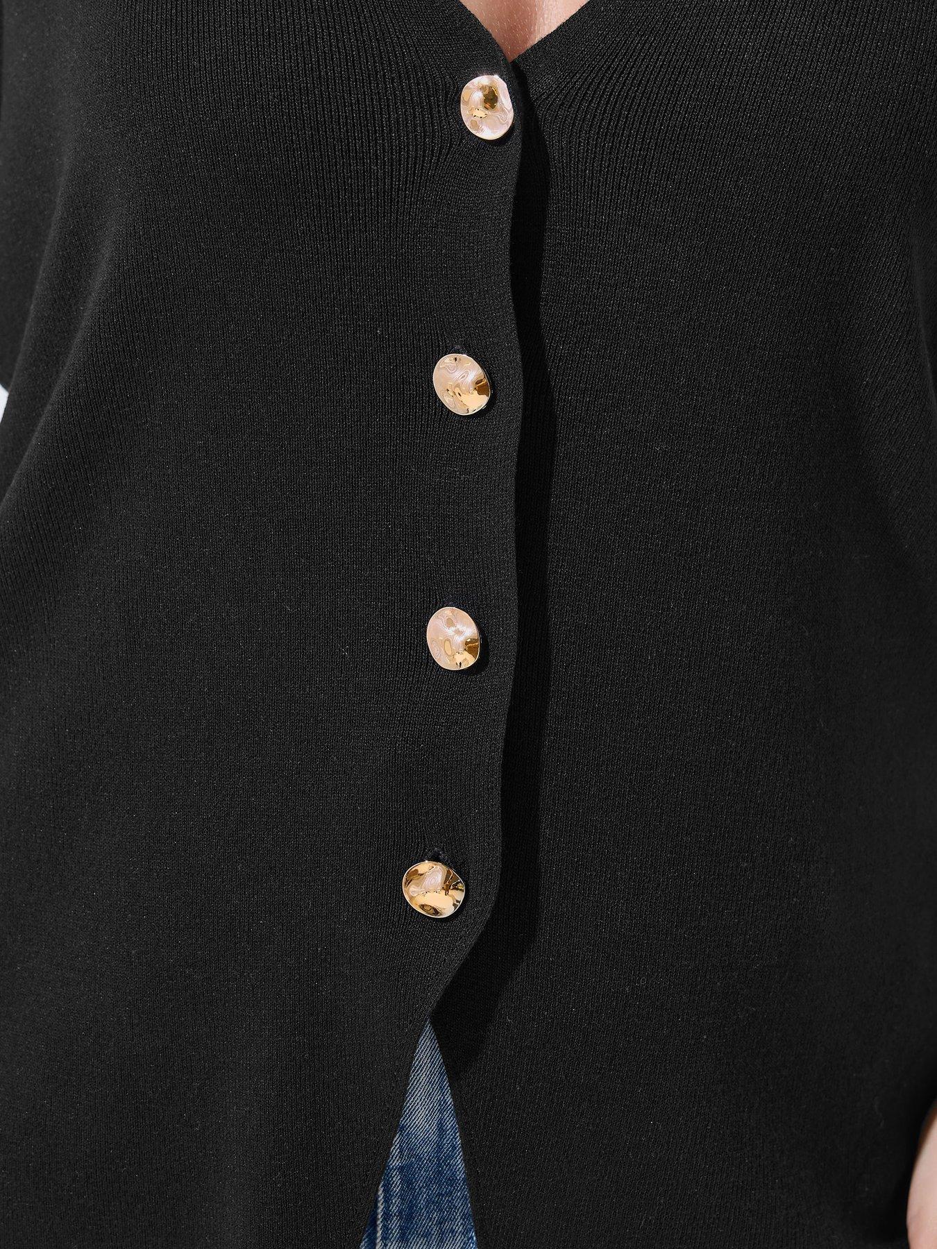 Yours Curve Double Button Knit Top - Black | Very