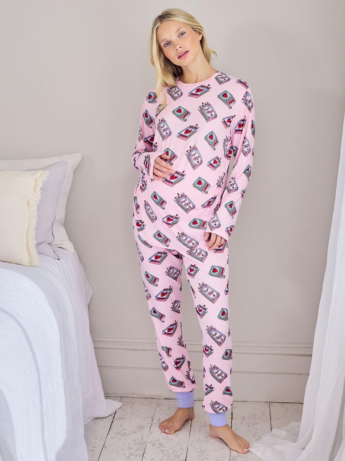 Chelsea Peers Maternity Valentine'S Perfect Match Print Long Pyjama Set - Pink