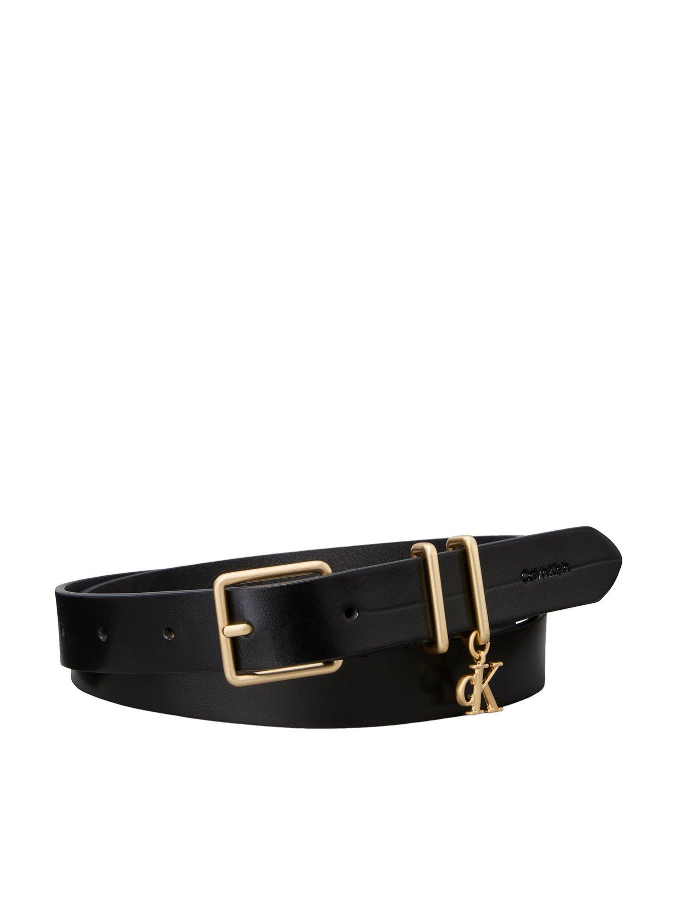 Image 1 of 2 of Calvin Klein Ck Monogram Charm Leather Belt - Black