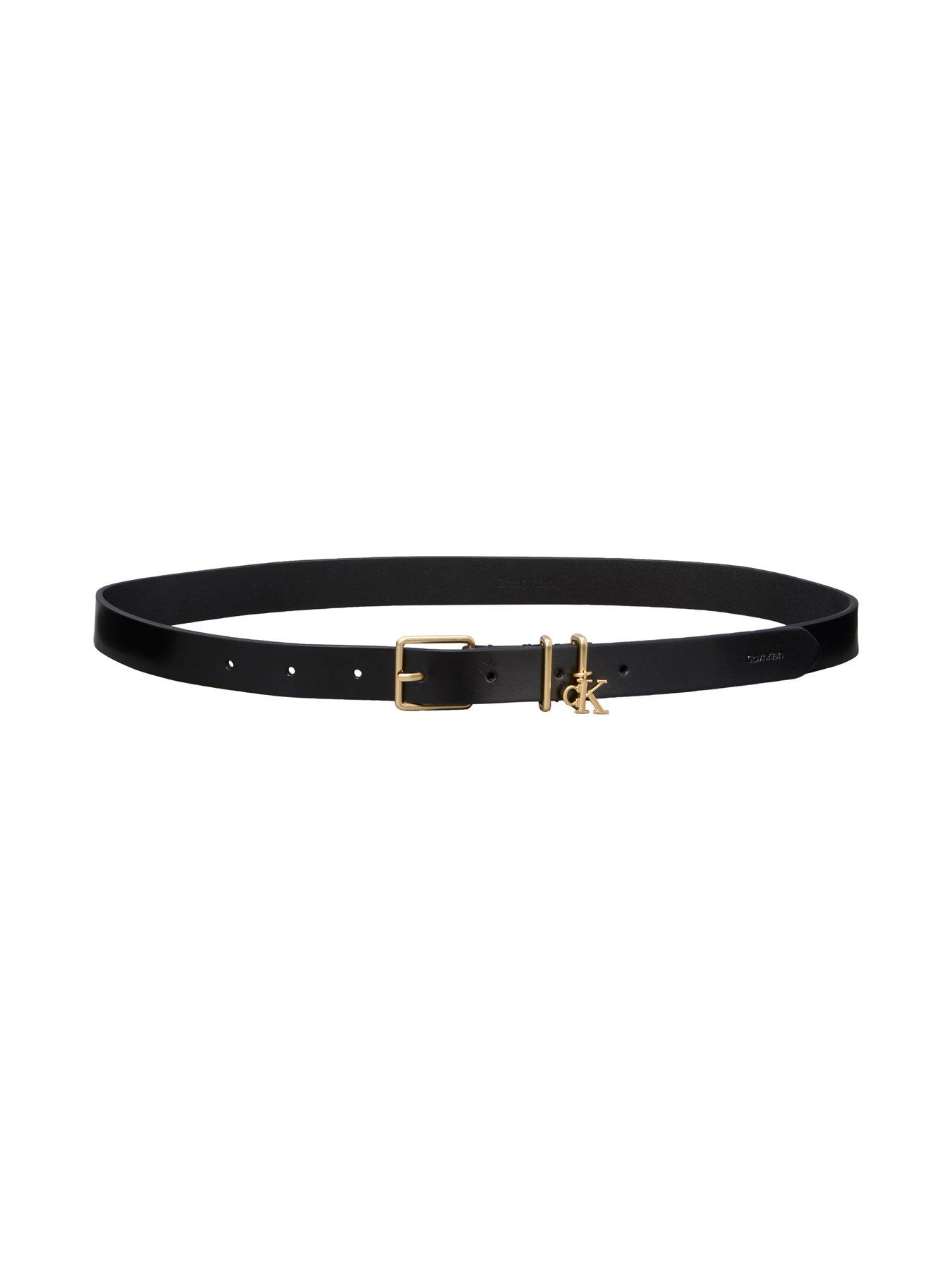 Image 2 of 2 of Calvin Klein Ck Monogram Charm Leather Belt - Black