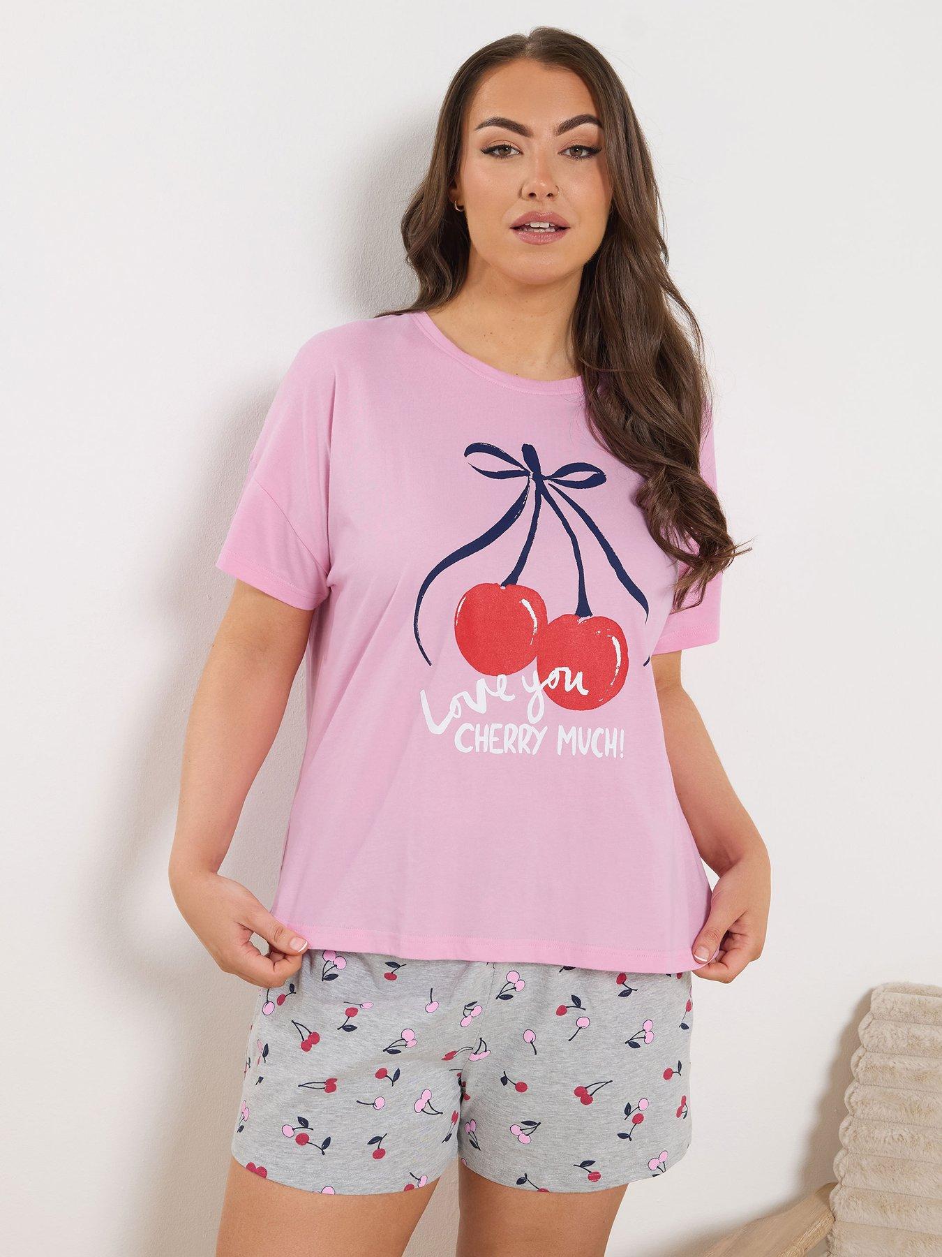 Yours Curve Cherry Slogan Sleep Top - Pink
