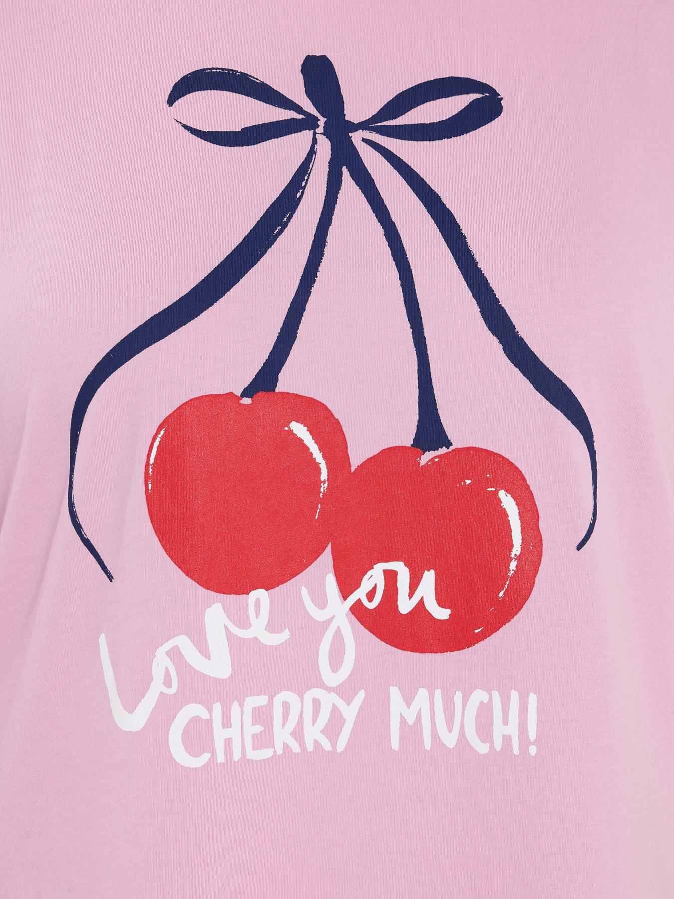 Image 4 of 5 of Yours Curve Cherry Slogan Sleep Top - Pink