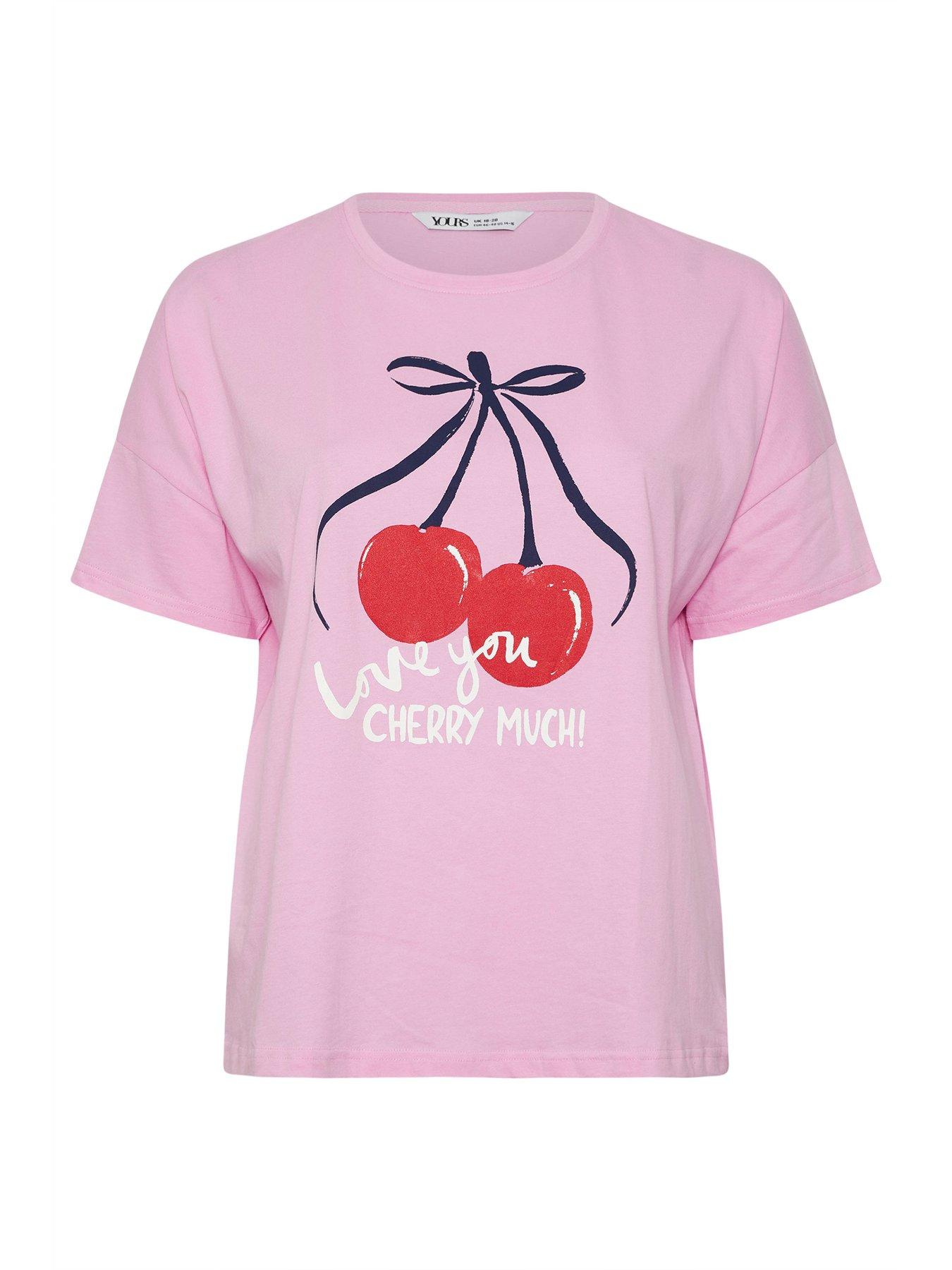 Image 5 of 5 of Yours Curve Cherry Slogan Sleep Top - Pink