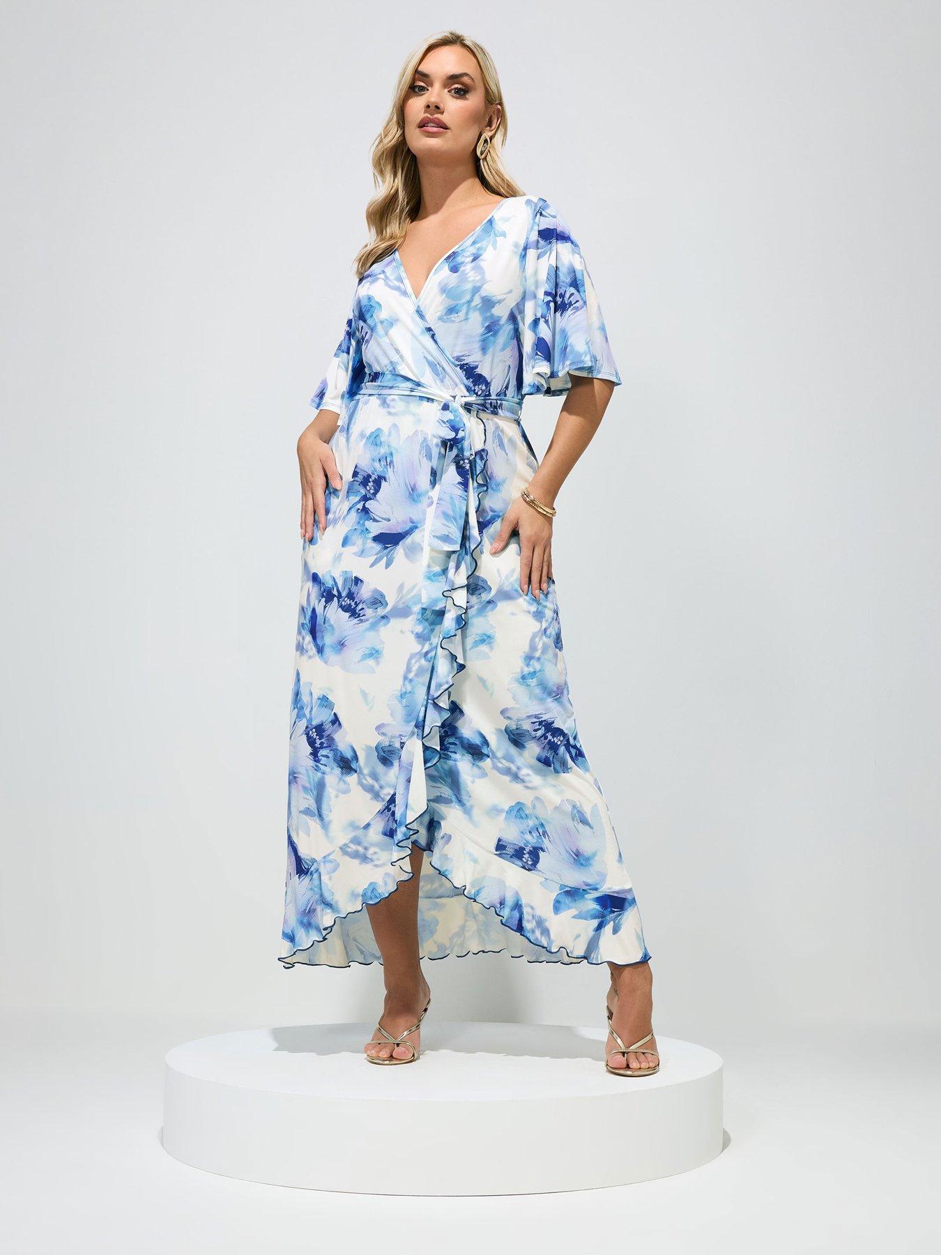 Image 1 of 5 of Yours Curve Floral Wrap Ruffle Dress