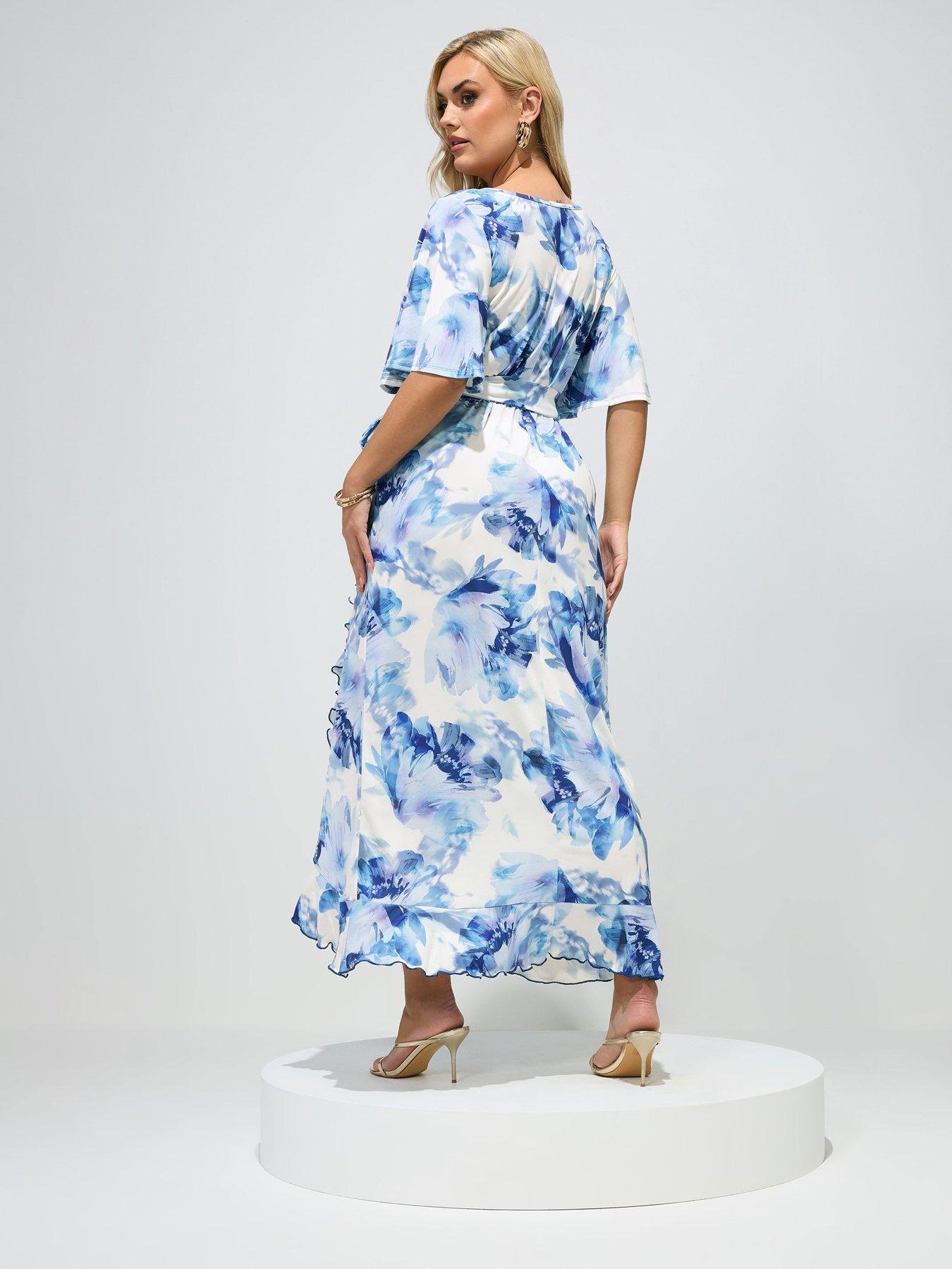 Image 2 of 5 of Yours Curve Floral Wrap Ruffle Dress