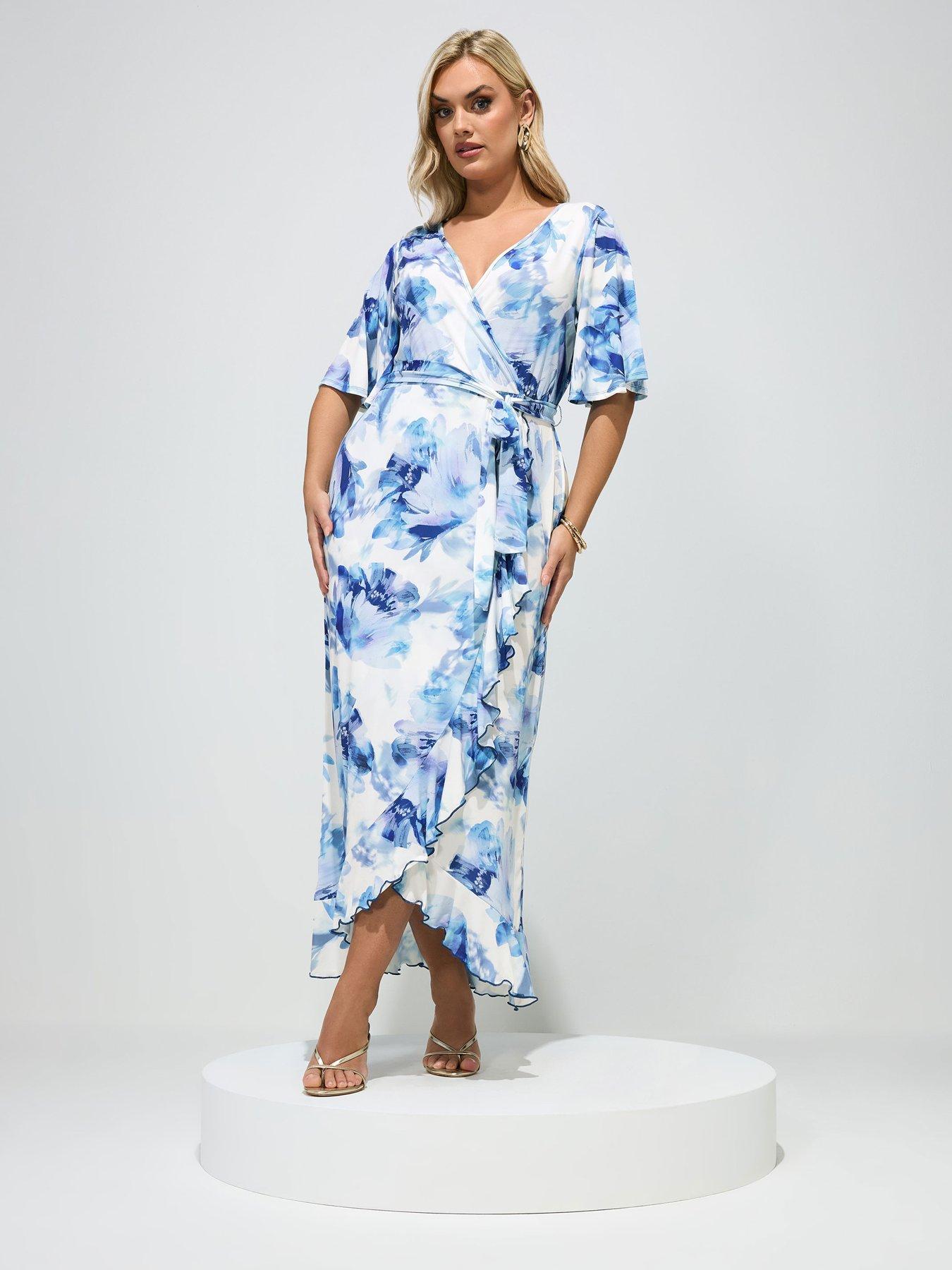 Image 3 of 5 of Yours Curve Floral Wrap Ruffle Dress