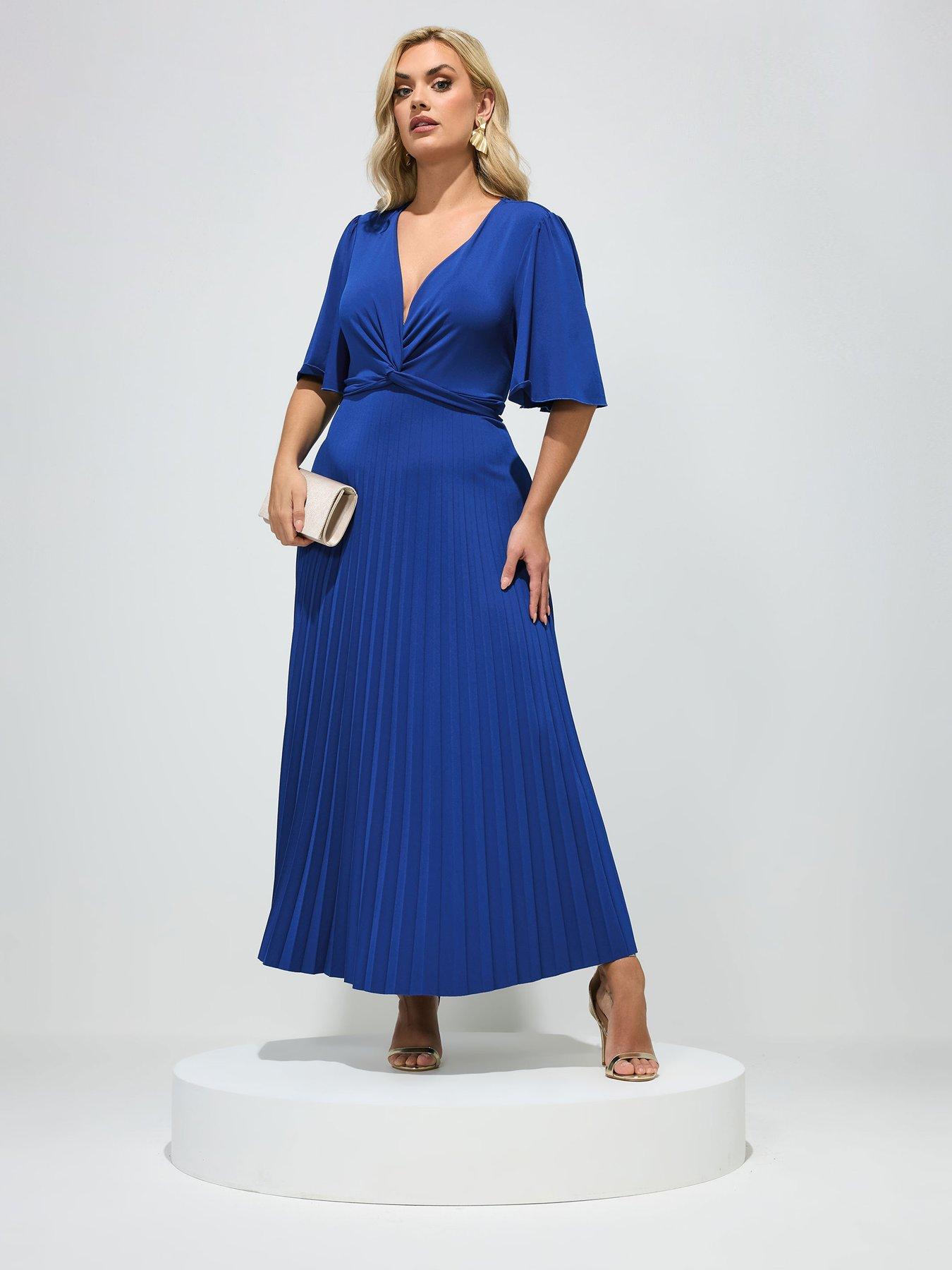 Yours Curve Pleated Knot Angel Sleeve Maxi Dress - Blue