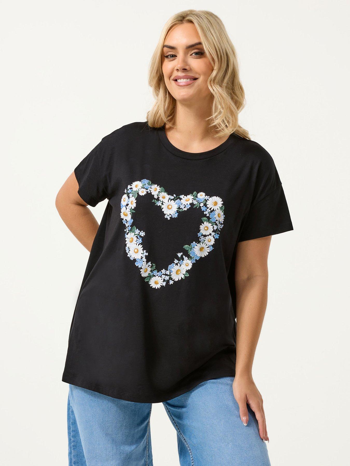 Yours Curve Placement Core T-Shirt - Black