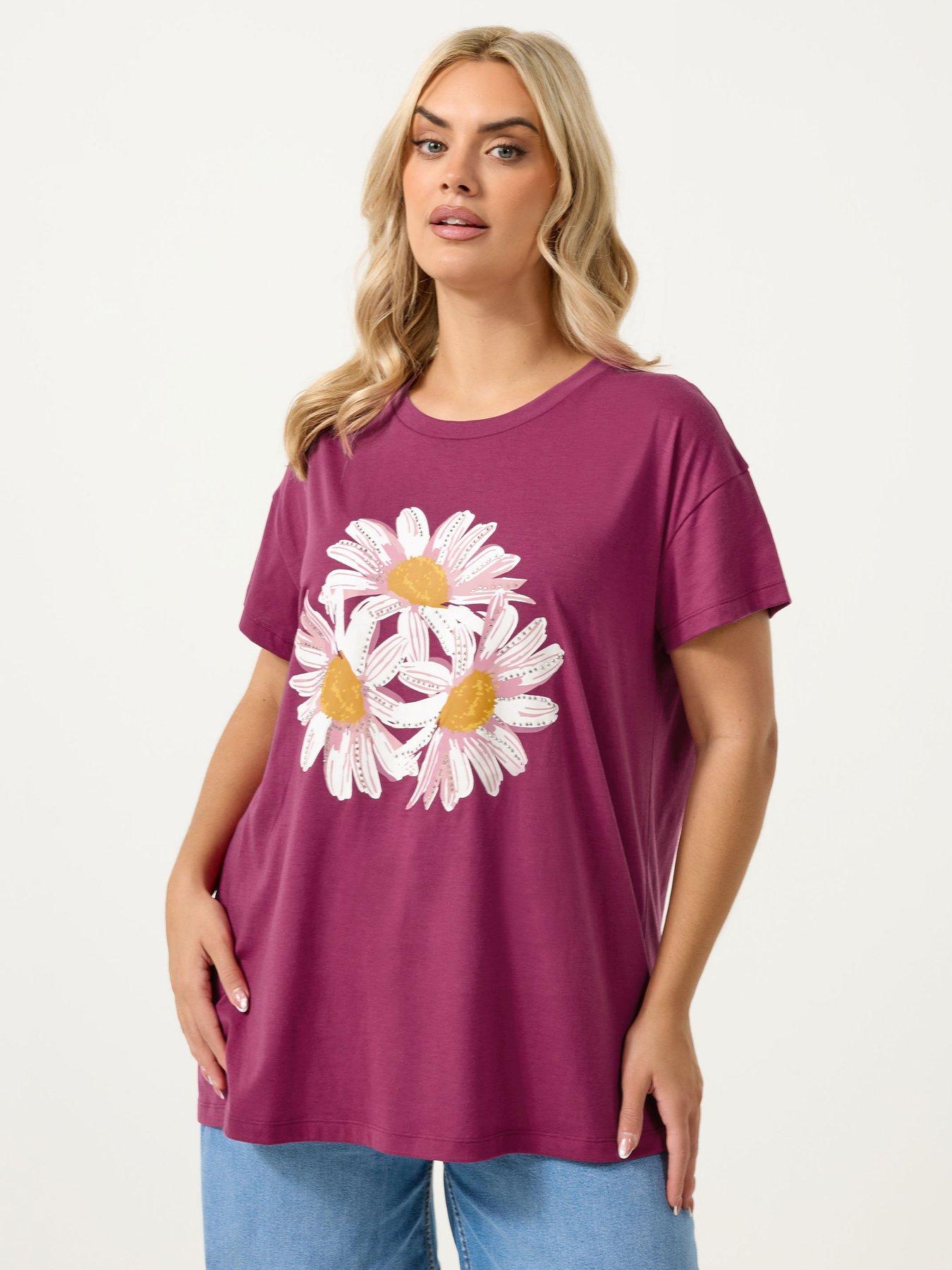 Yours Curve Placement Core T-Shirt - Pink
