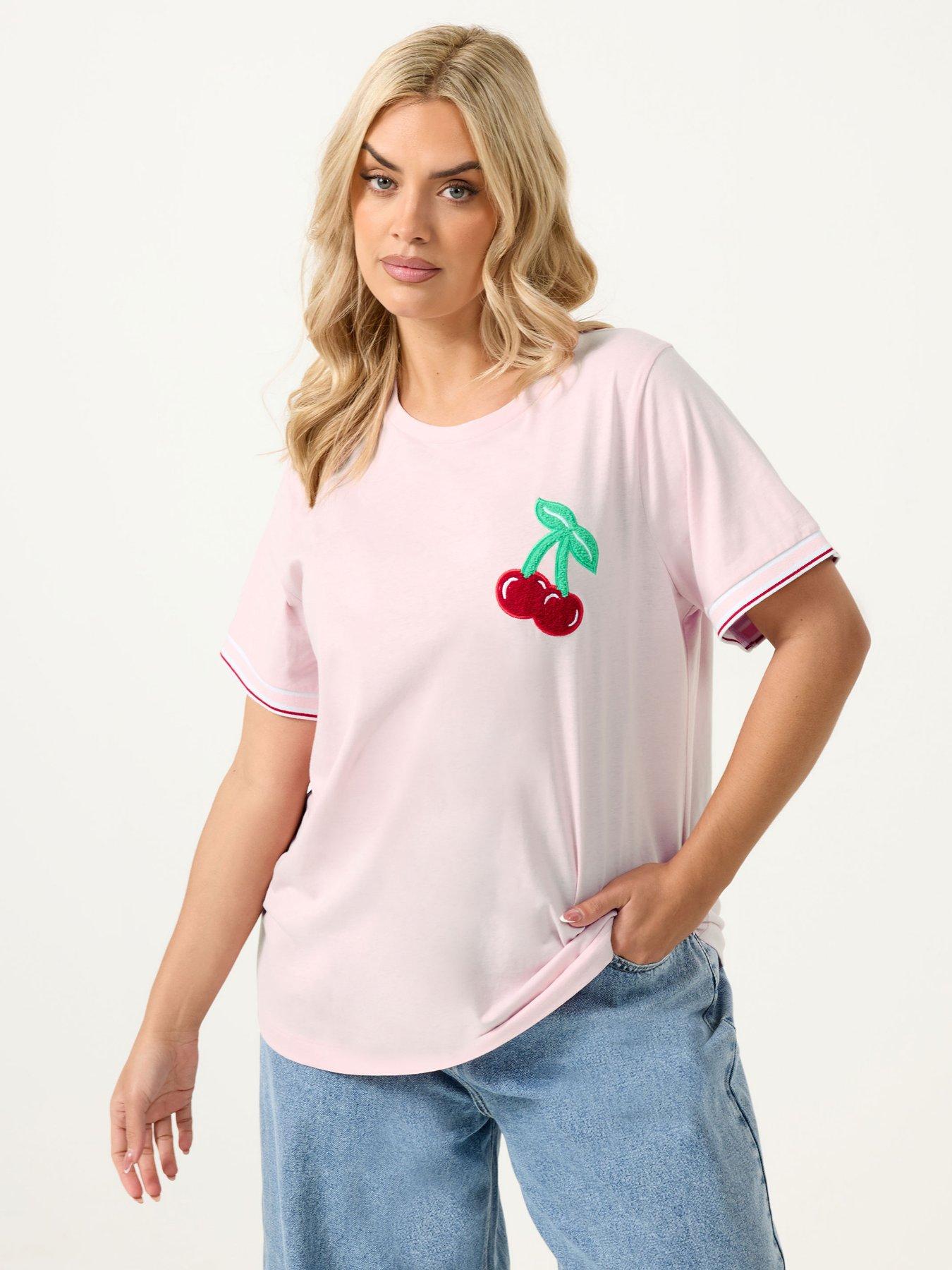 Yours Curve Varsity Trim T-Shirt - Pink